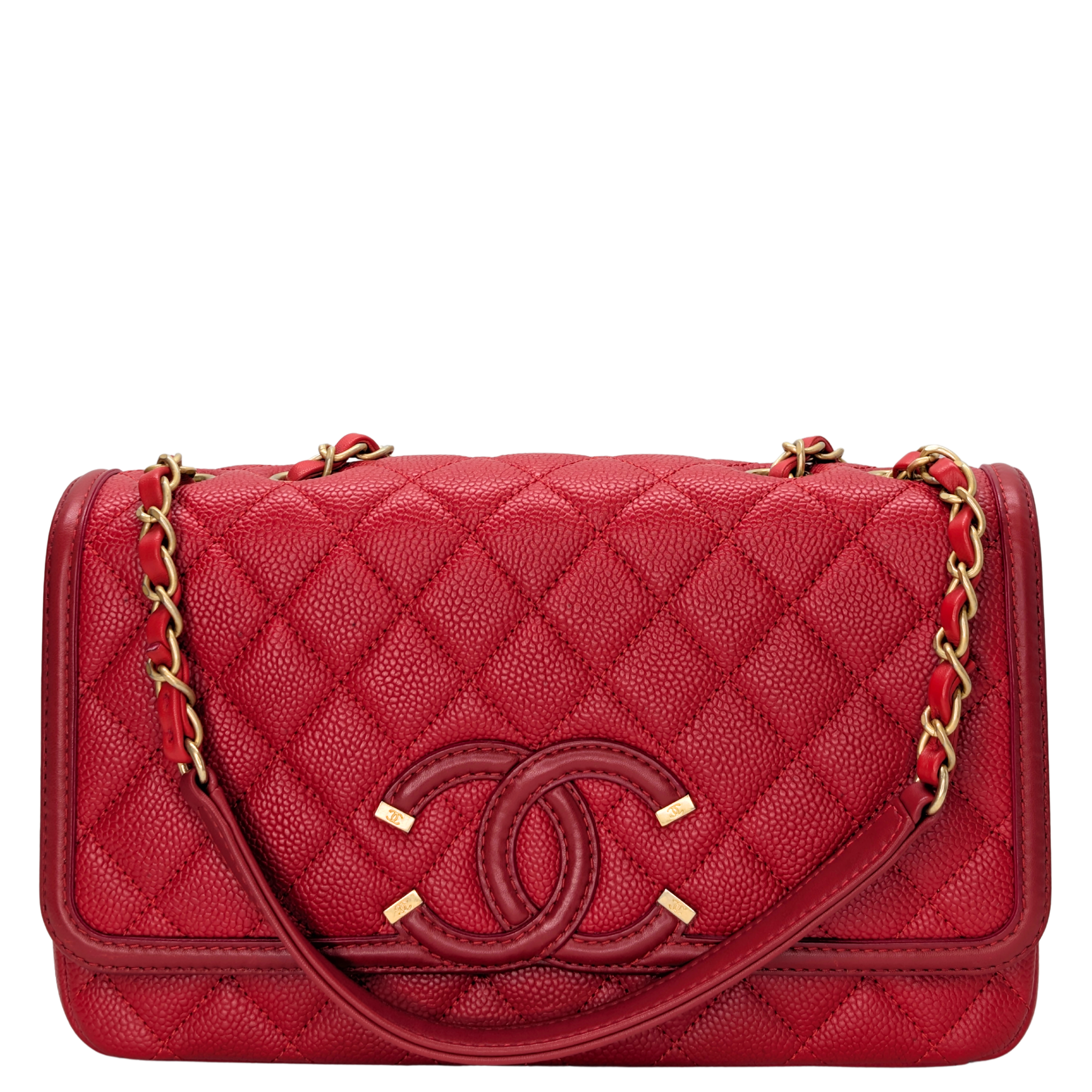 Chanel Medium CC Quilted Caviar Filigree Flap Bag Red