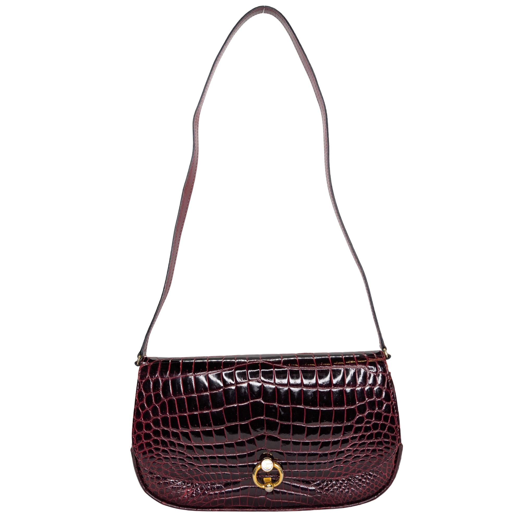 Gucci Vintage Crocodile Shoulder Bag Burgundy