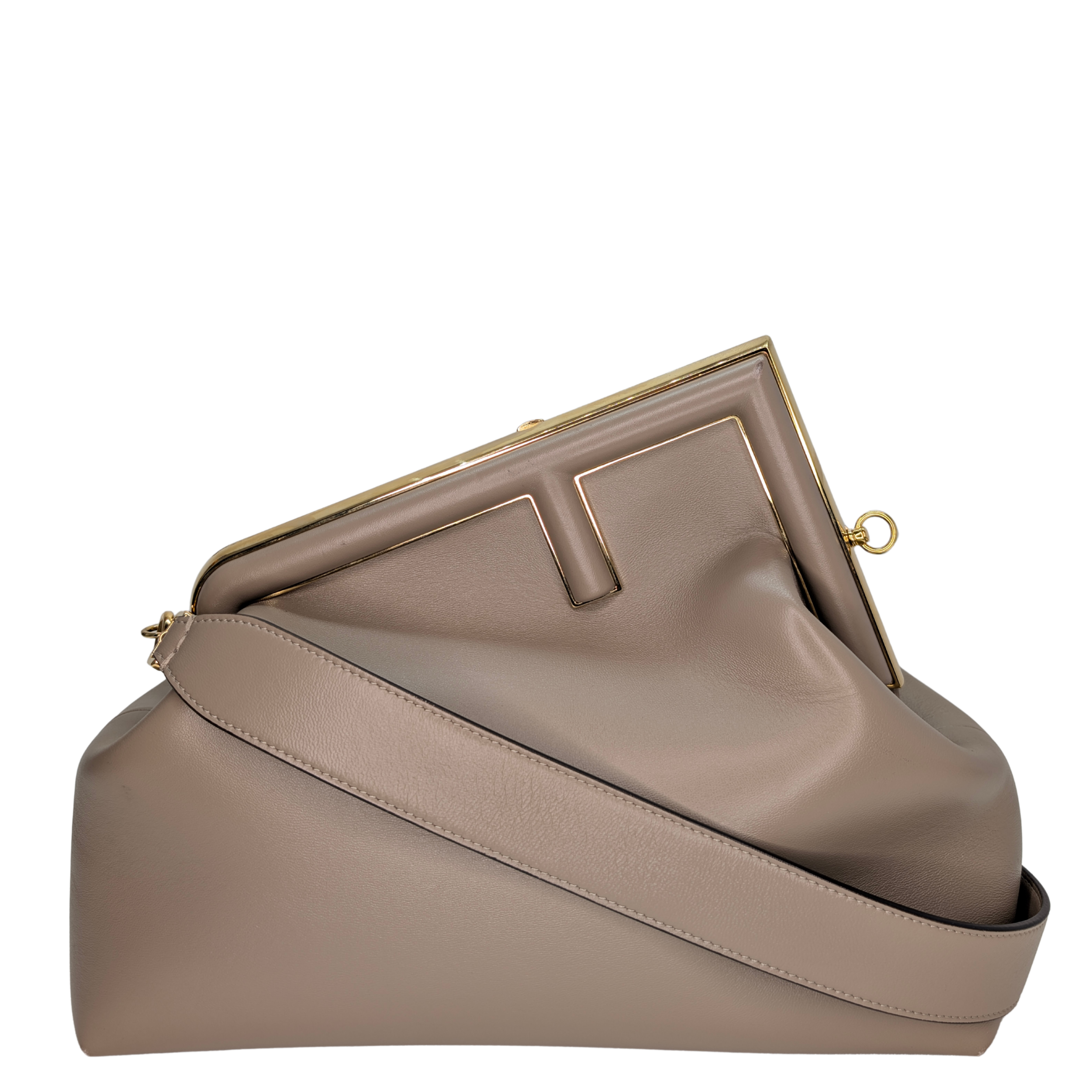 Fendi First Bag Clutch Medium Leather Taupe