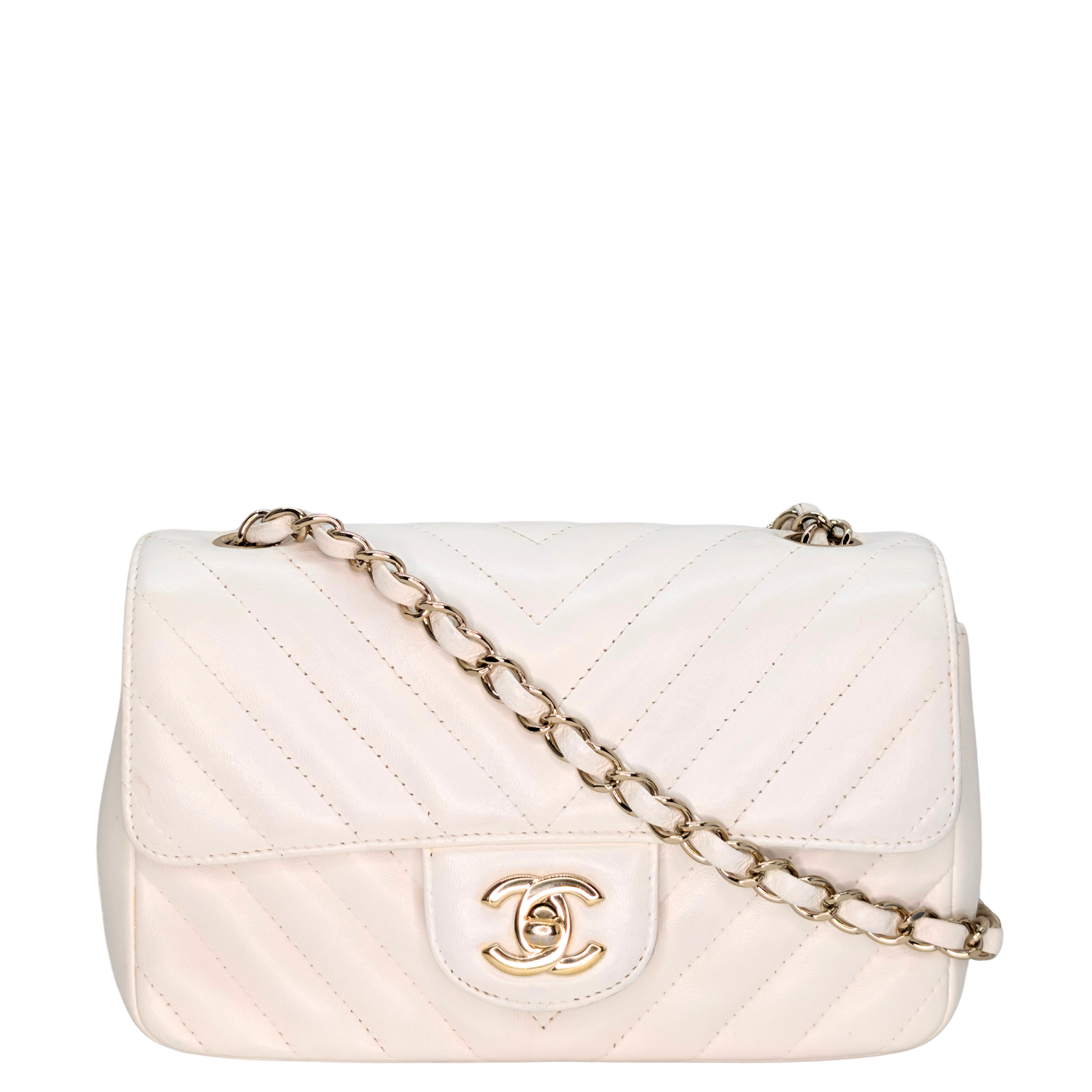 Chanel Mini Flap Bag Chevron lambskin White