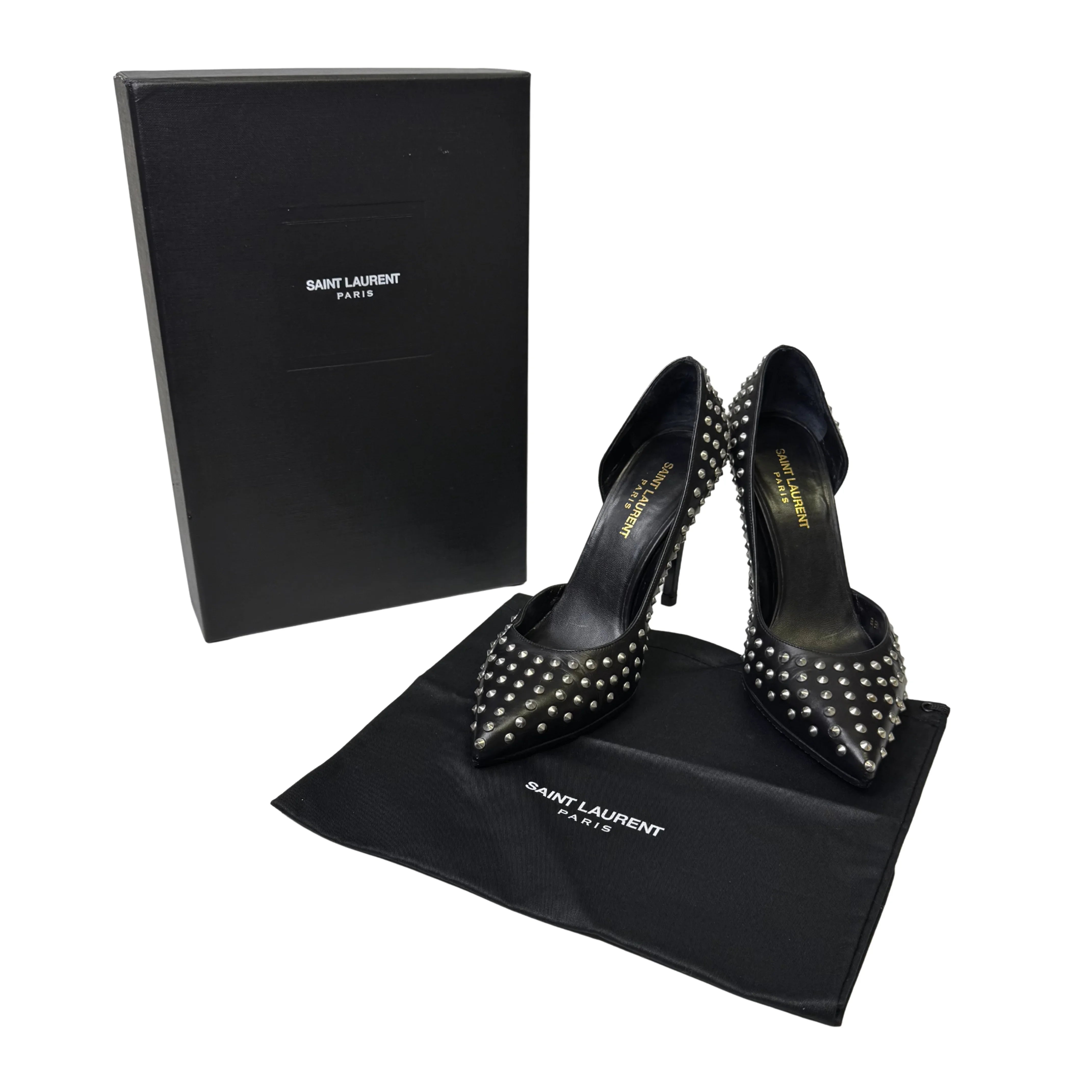 Saint Laurent Leather Printed Rock stud D'Orsay Pumps - Lost Designer