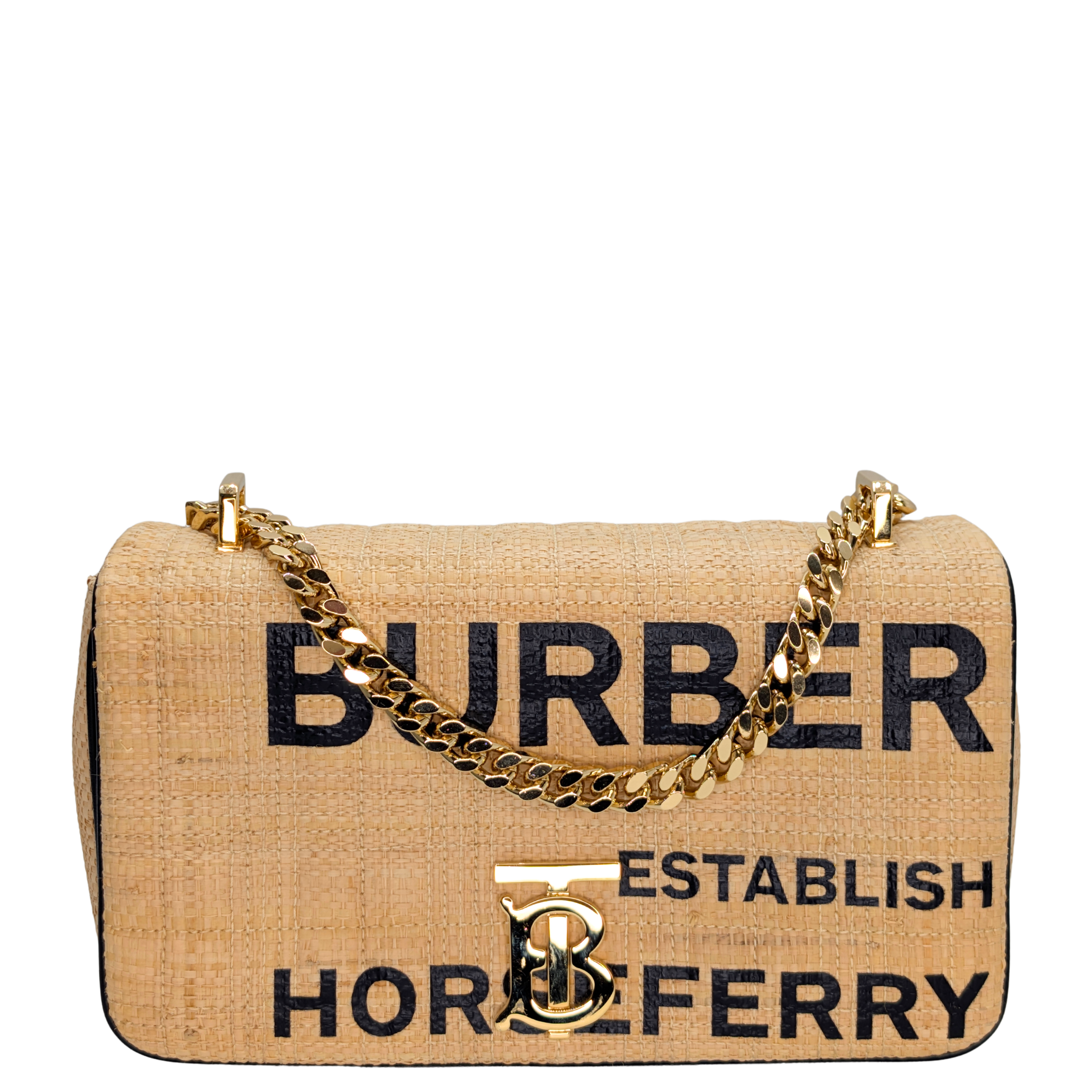 Burberry Small Horseferry Print Quilted Raffia Lola Bag
