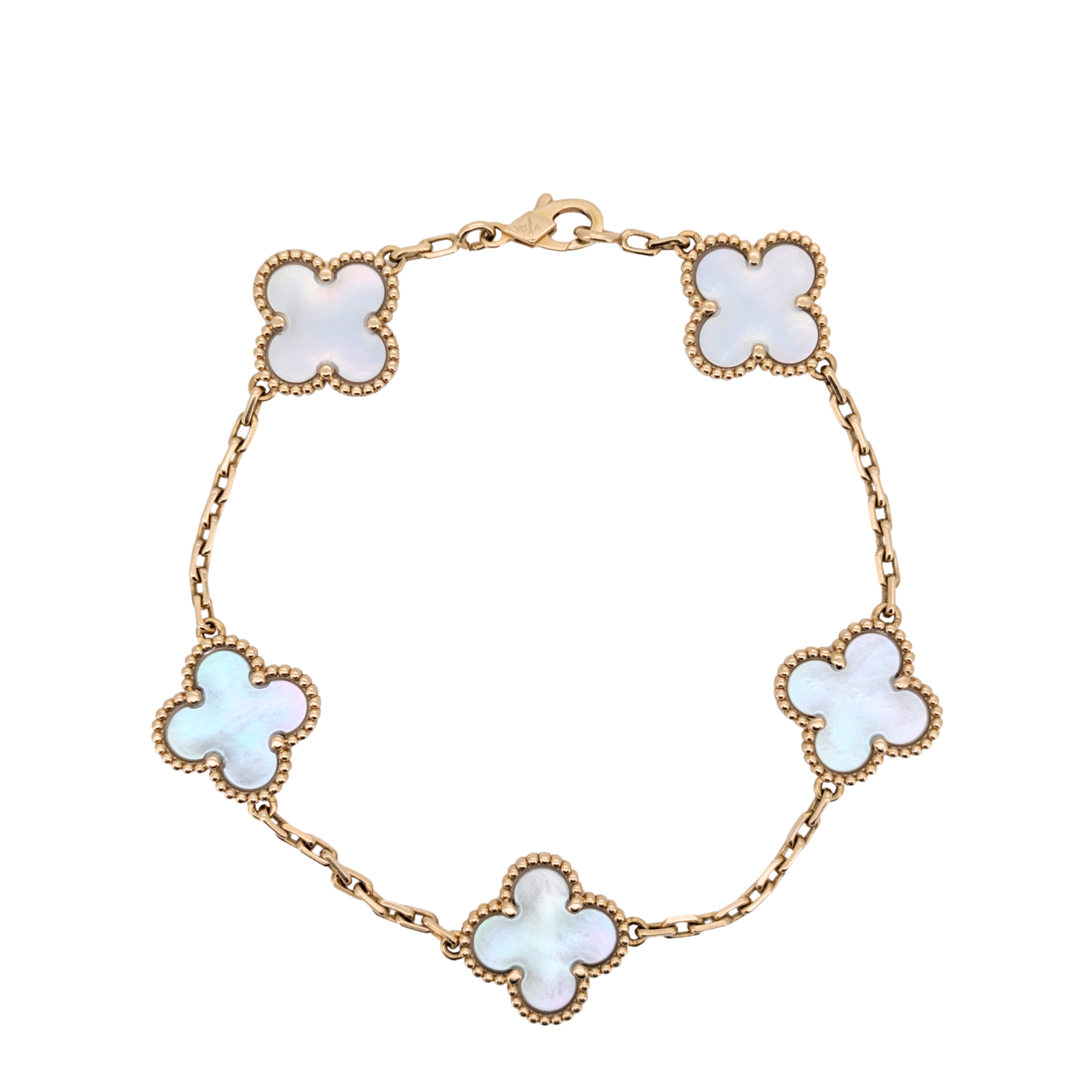 Van Cleef & Arpels Vintage Alhambra 5 Motif Mother of Pearl 18k Gold Bracelet