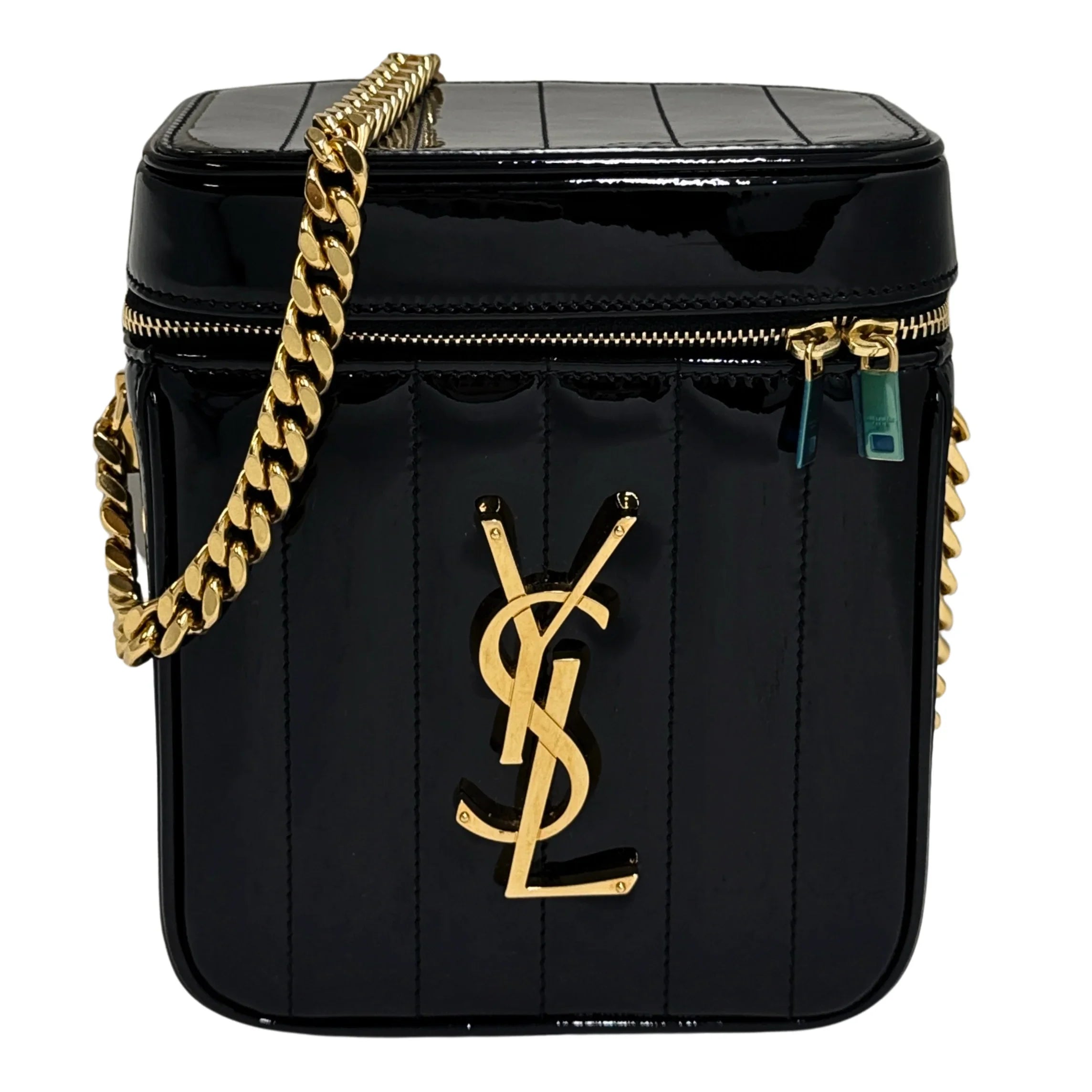 Saint Laurent Patent Matelasse Vicky Vanity Crossbody Bag Black - Lost Designer
