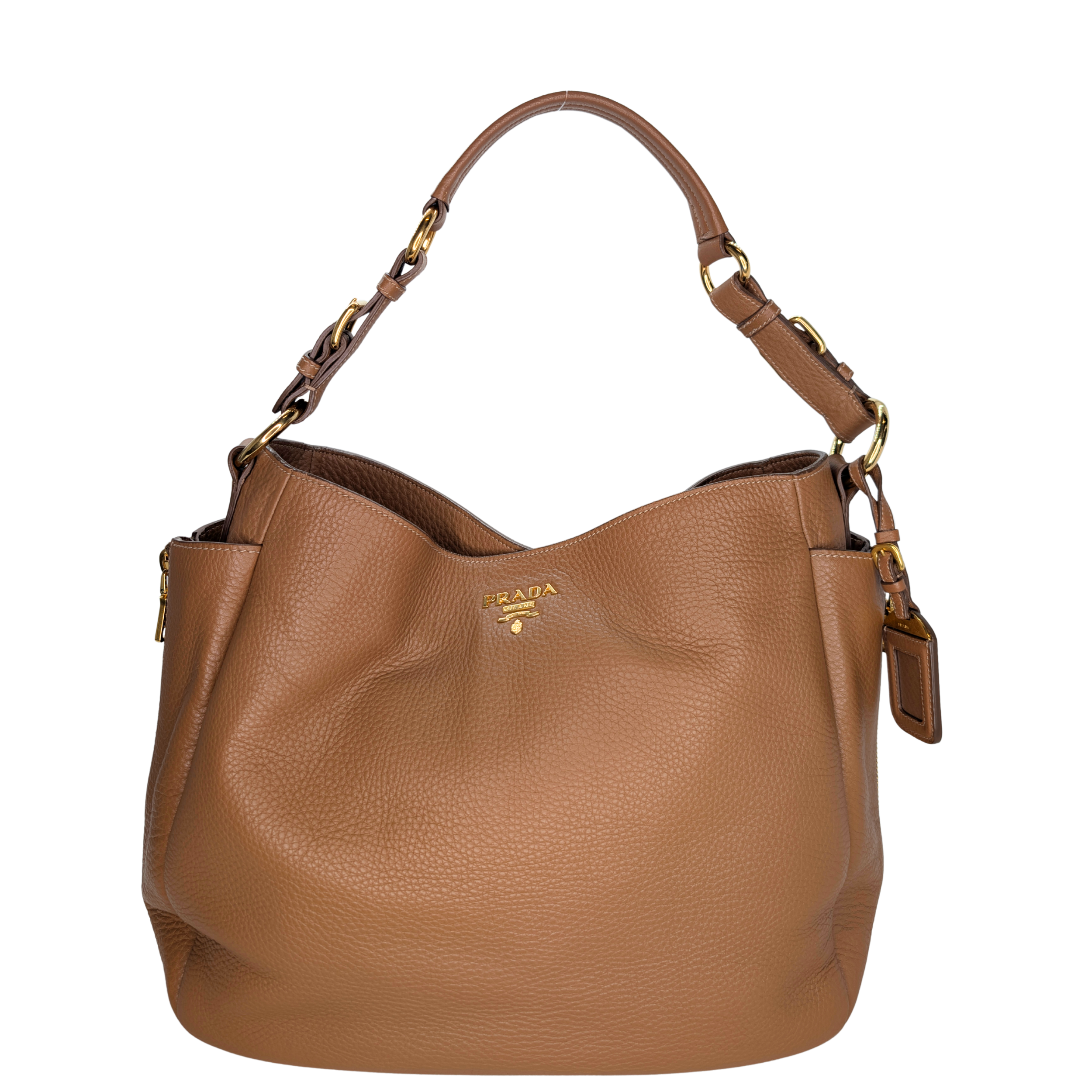 Prada Vitello Daino Leather Side Zip Hobo Tote Bag