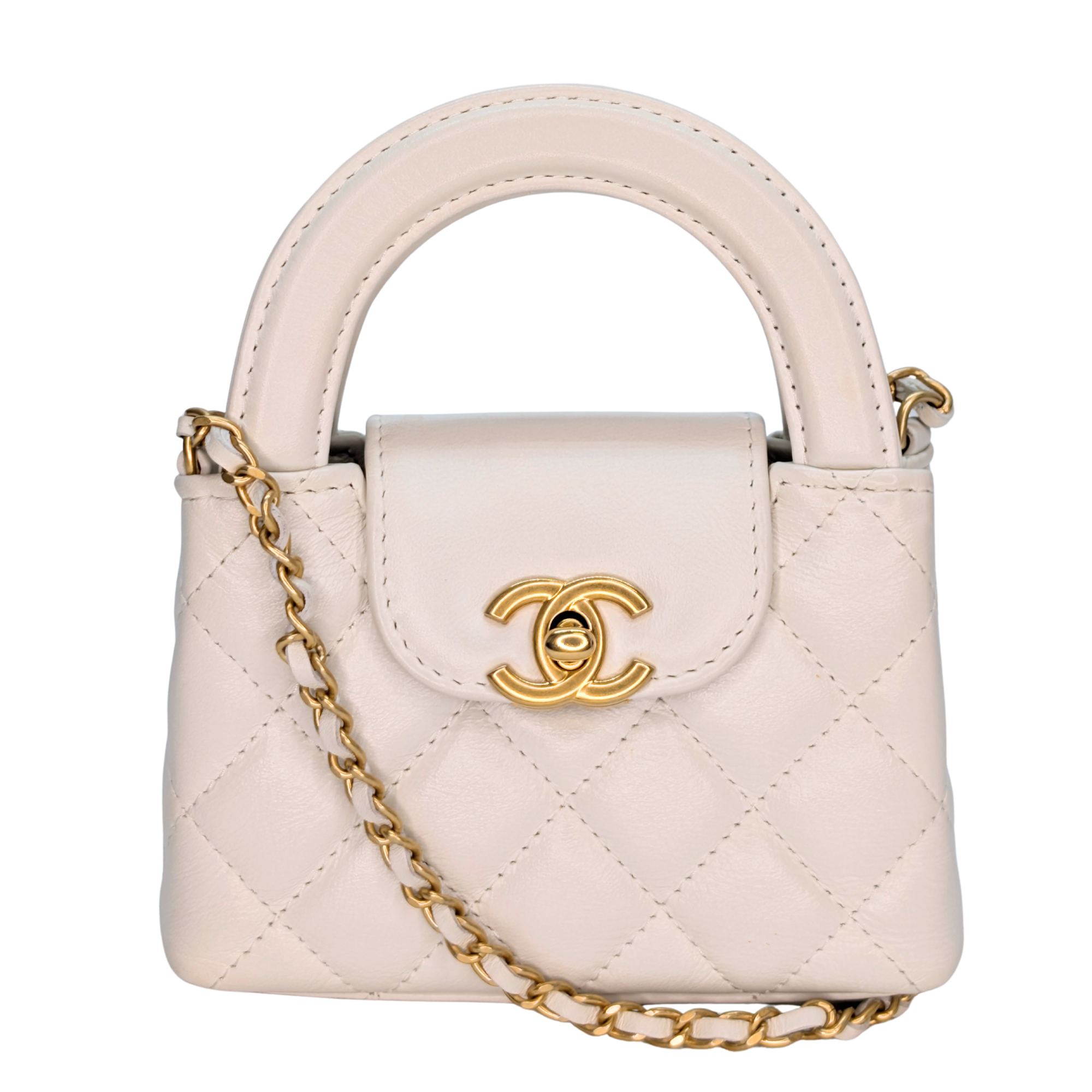 Chanel Mini Nano Kelly Shopper Tote Bag White