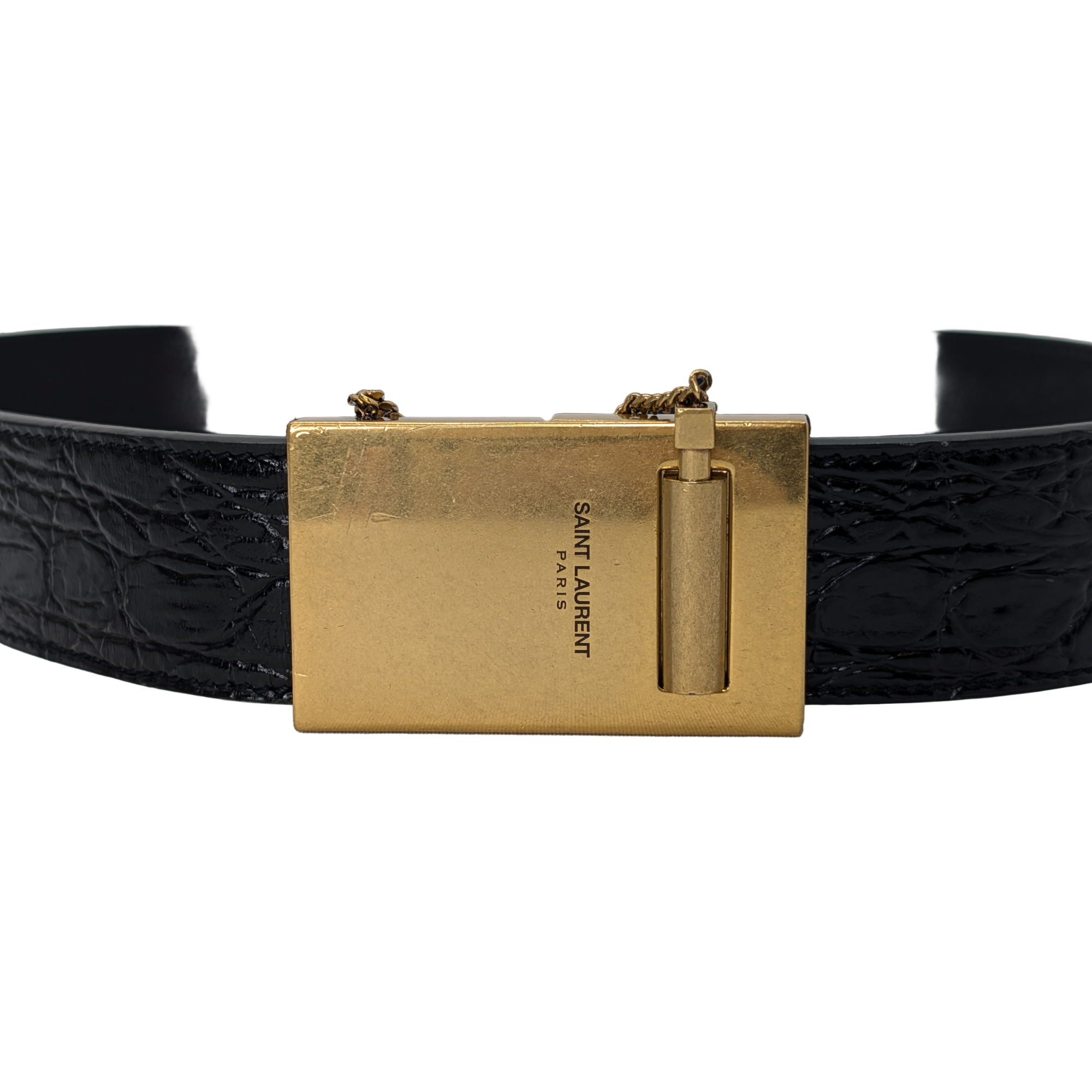 Saint Laurent Embossed Crocodile Belt Black 80cm - Lost Designer
