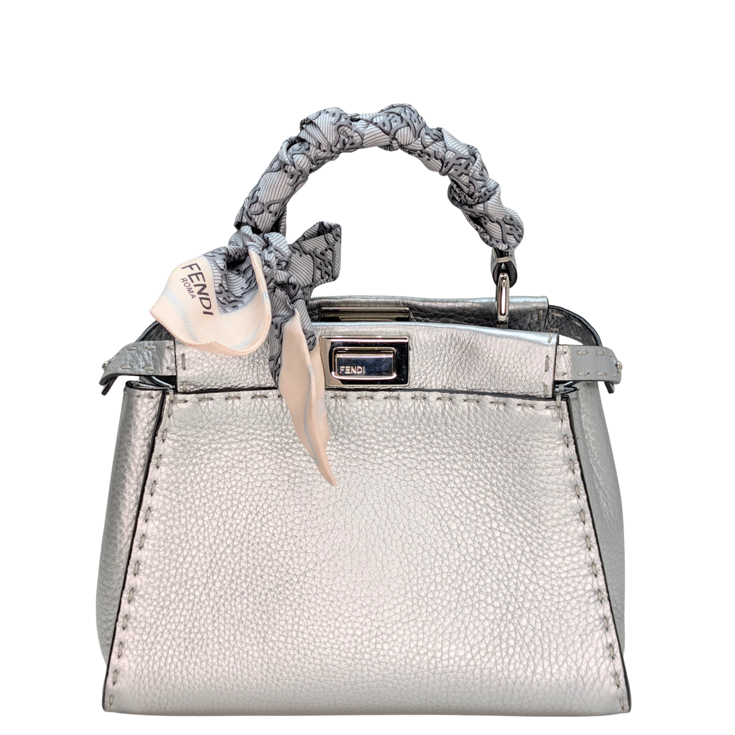 Fendi Peekaboo ISeeU Petite Mini Selleria Bag Silver Metallic