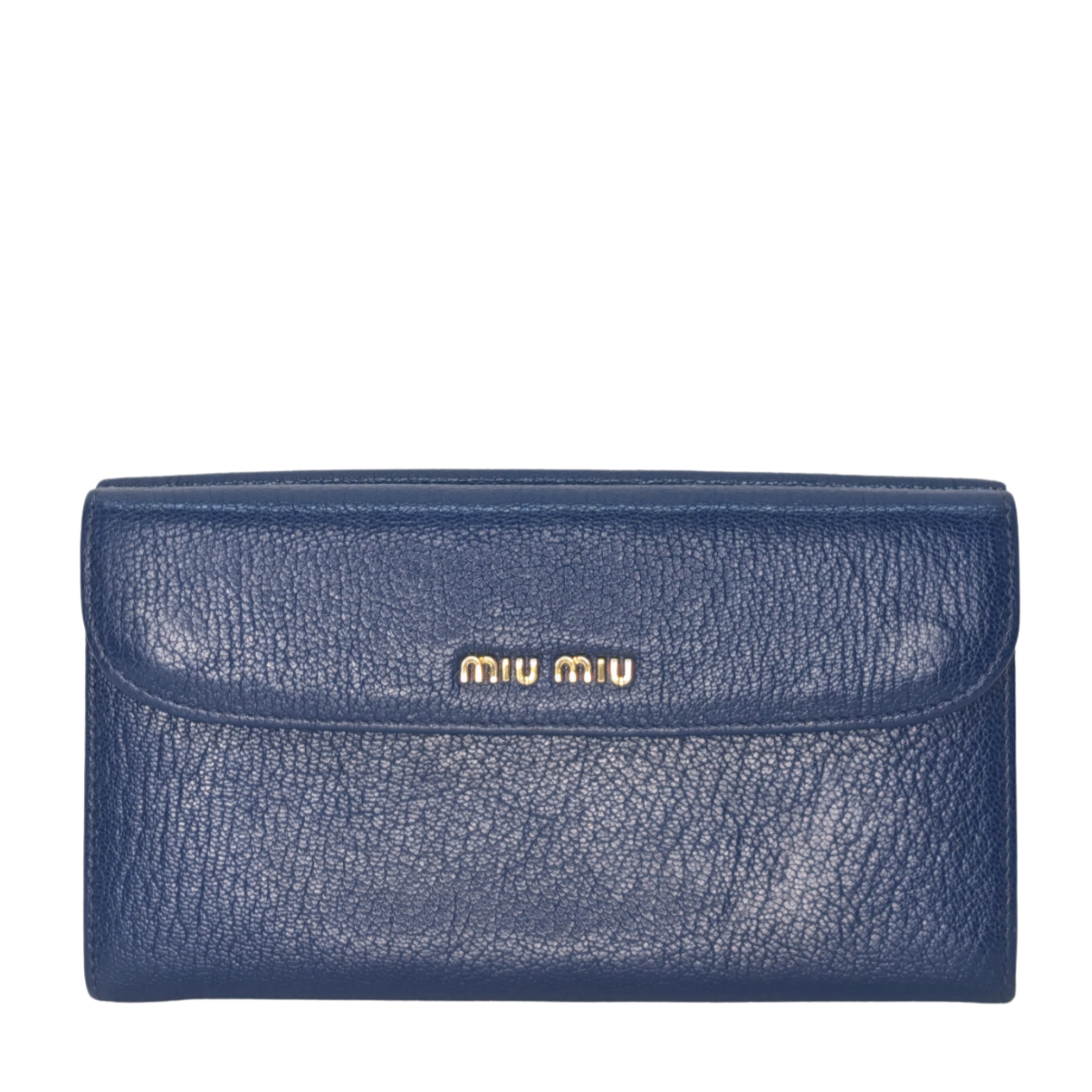 Miu Miu Madras Flap Long Wallet Leather Blue