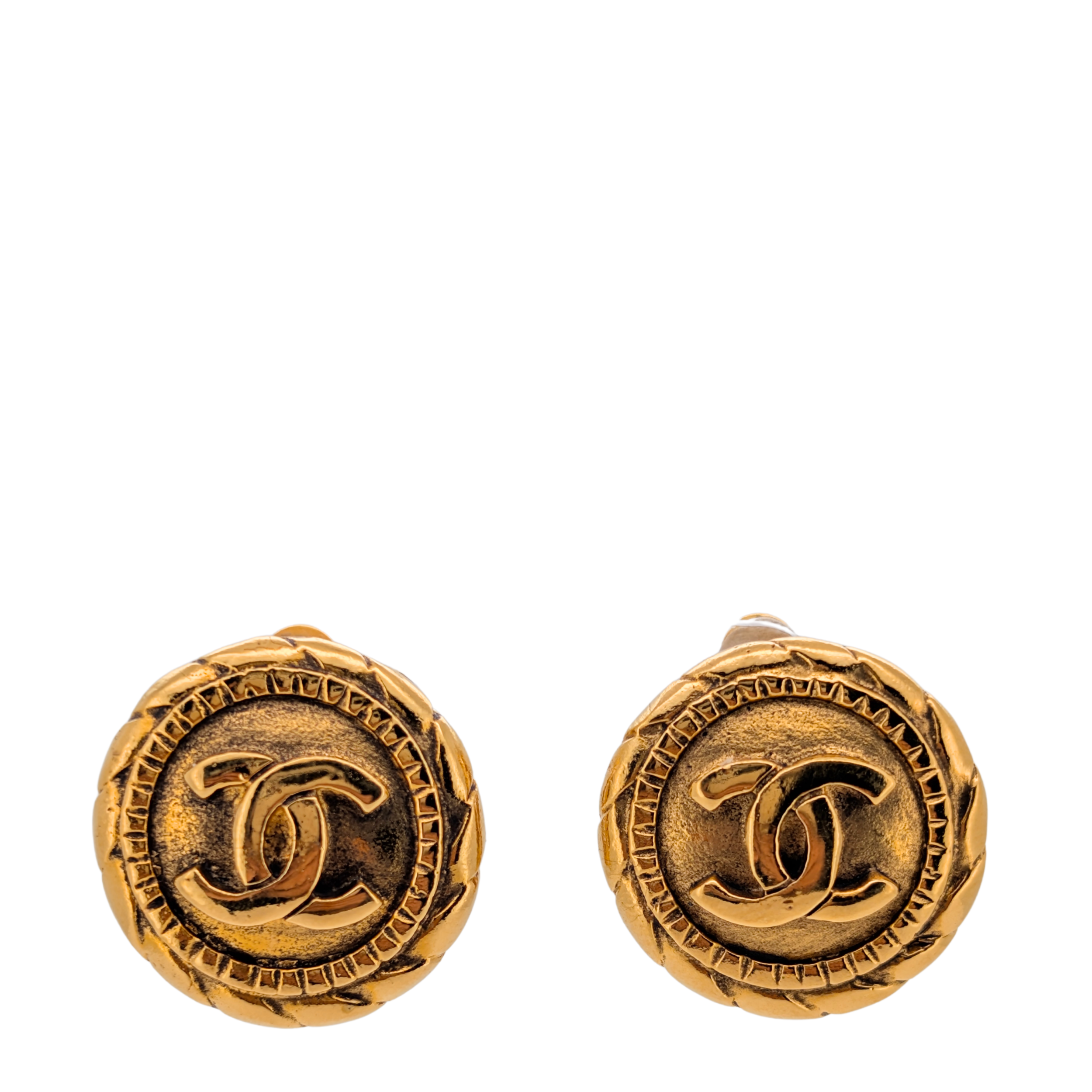 Chanel Vintage CC Gold Tone Round Clip-On Earrings