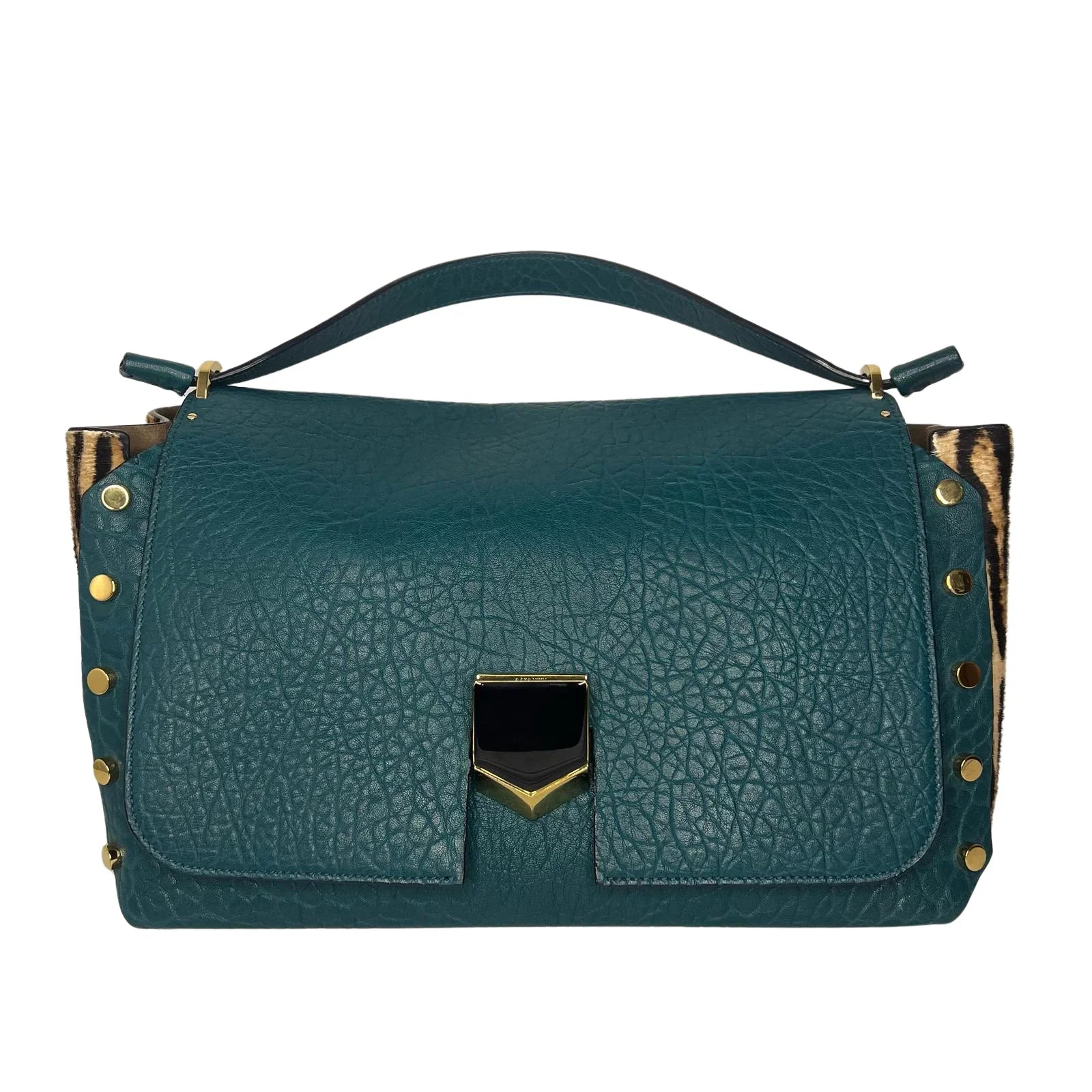 Jimmy Choo Lockett/XB Medium Bag – Teal Leather & Leopard Pony Hair - Lost Designer