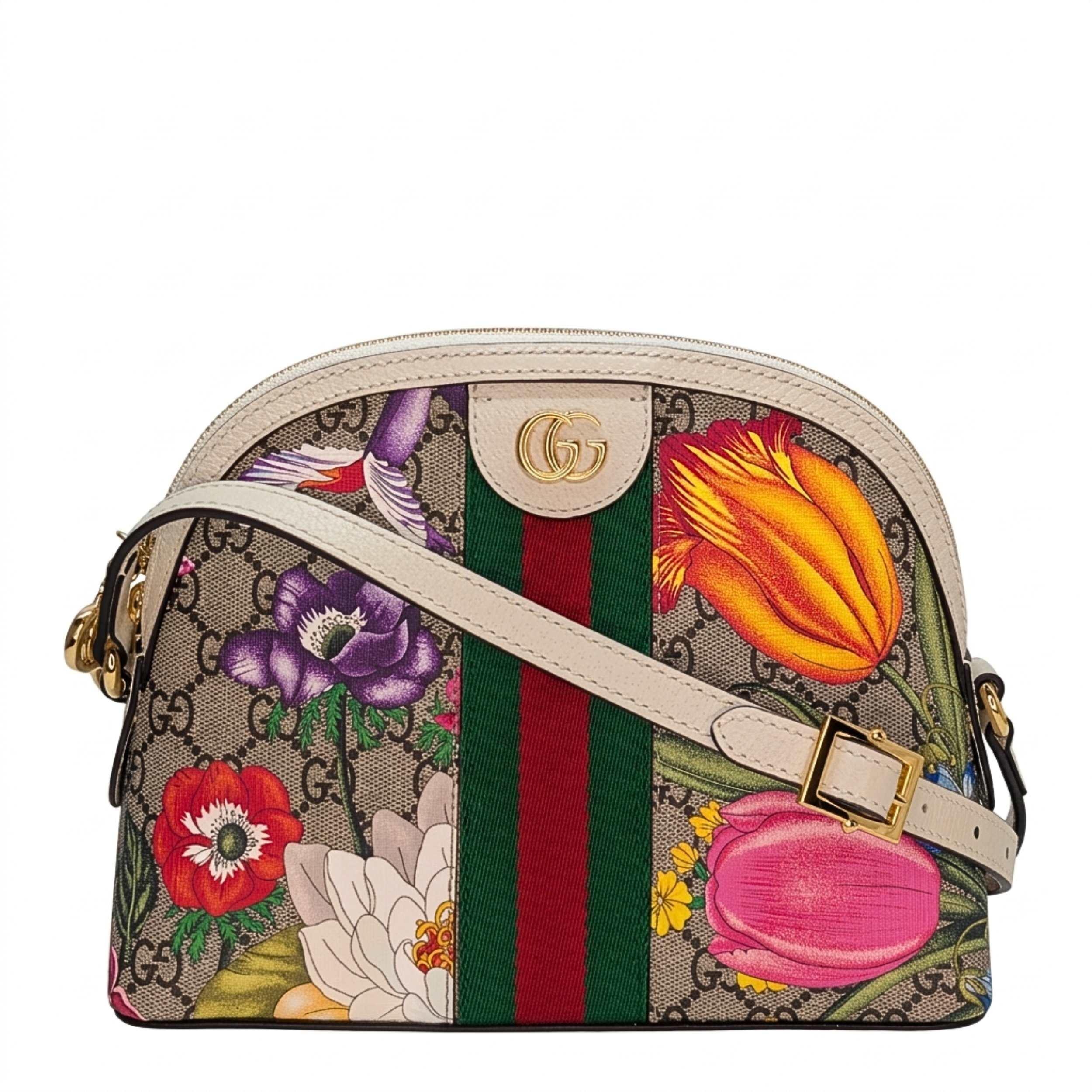 Gucci Small GG Supreme Flora Ophidia Dome Crossbody Bag