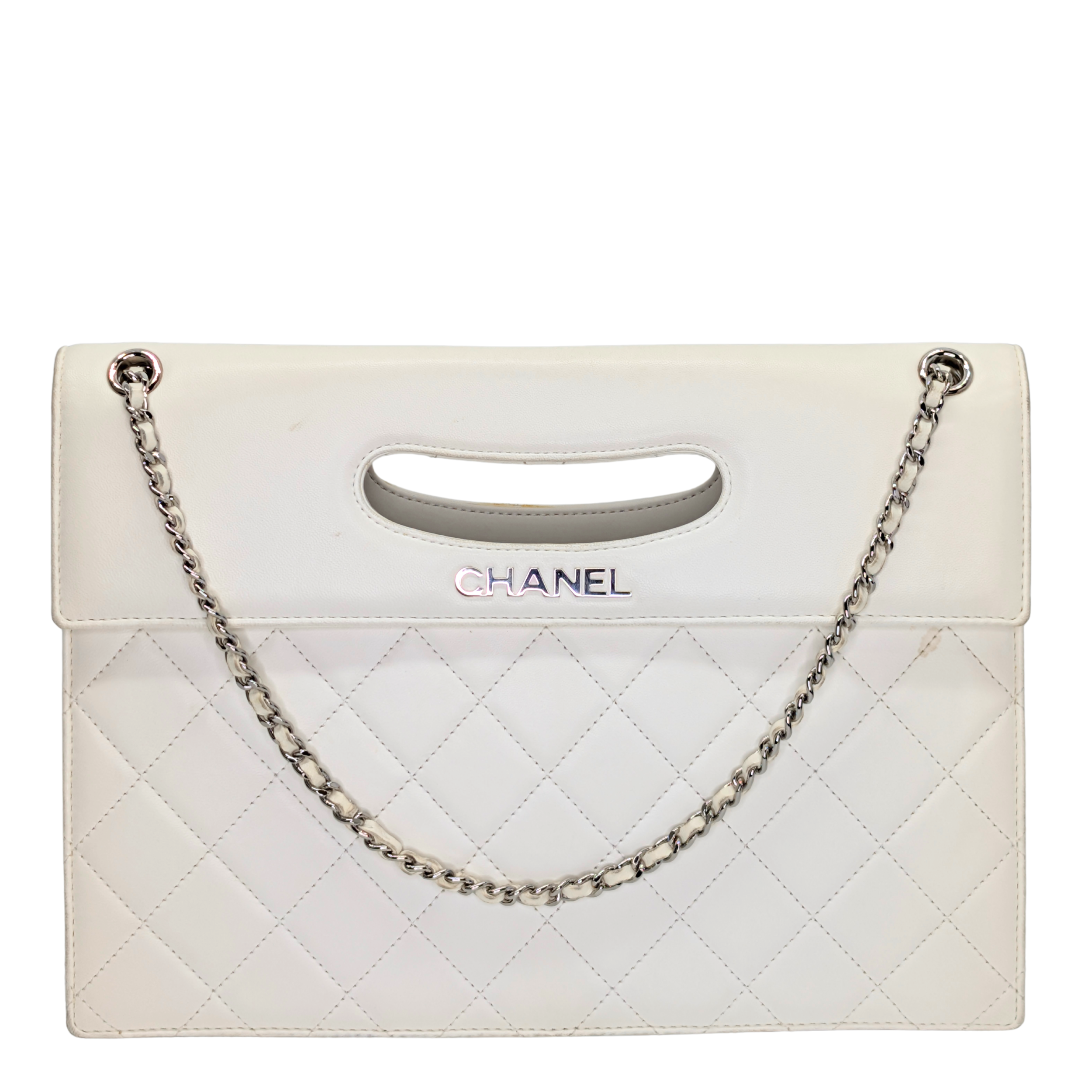 Chanel 2014 Delivery Cutout Handle Bag White