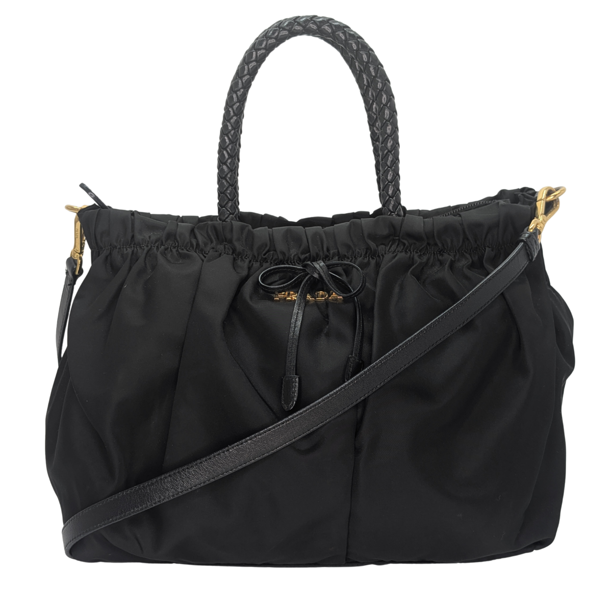 Black Prada Nylon Tessuto Top Handle Crossbody/Shoulder Bag