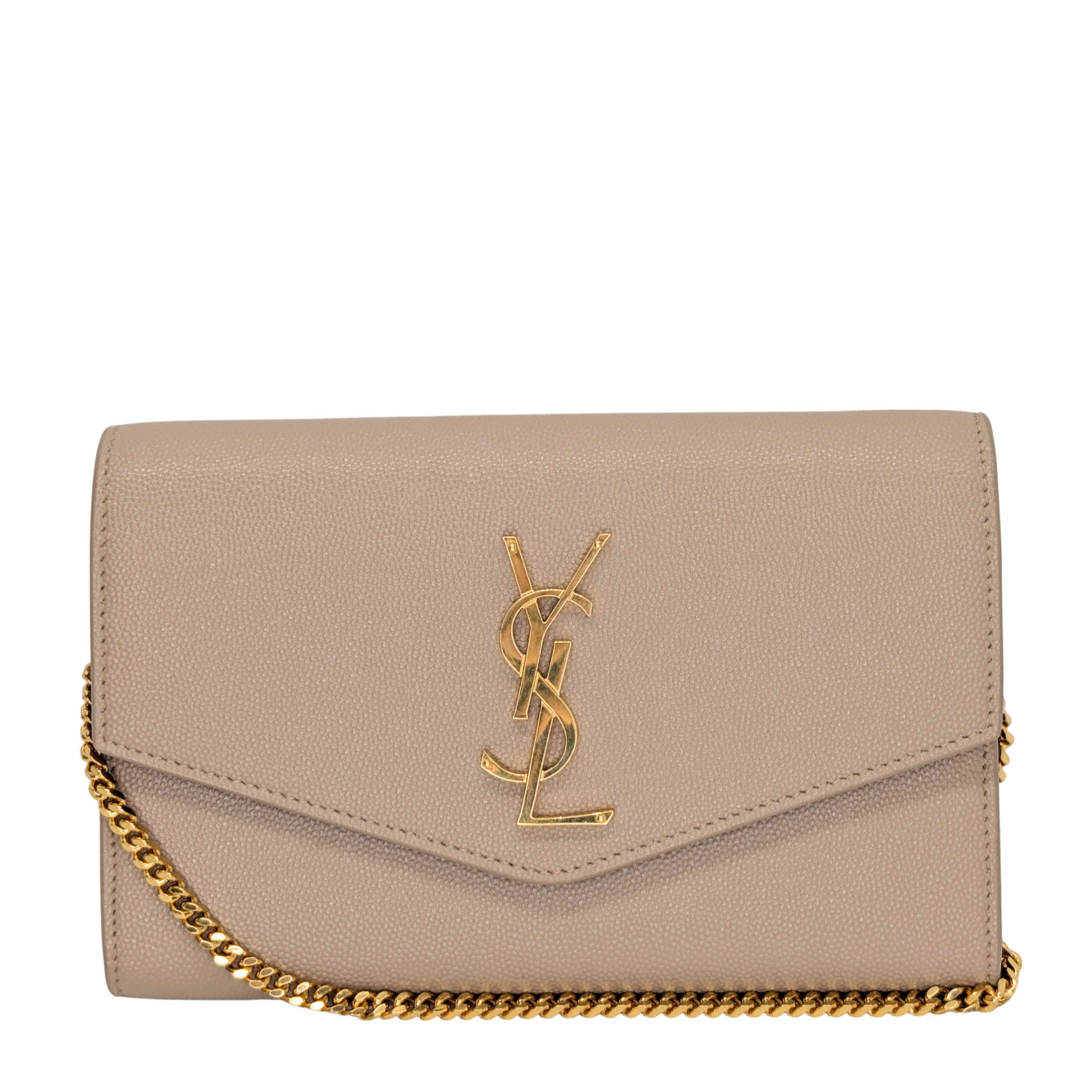 Saint Laurent Uptown Wallet on Chain Dark Beige
