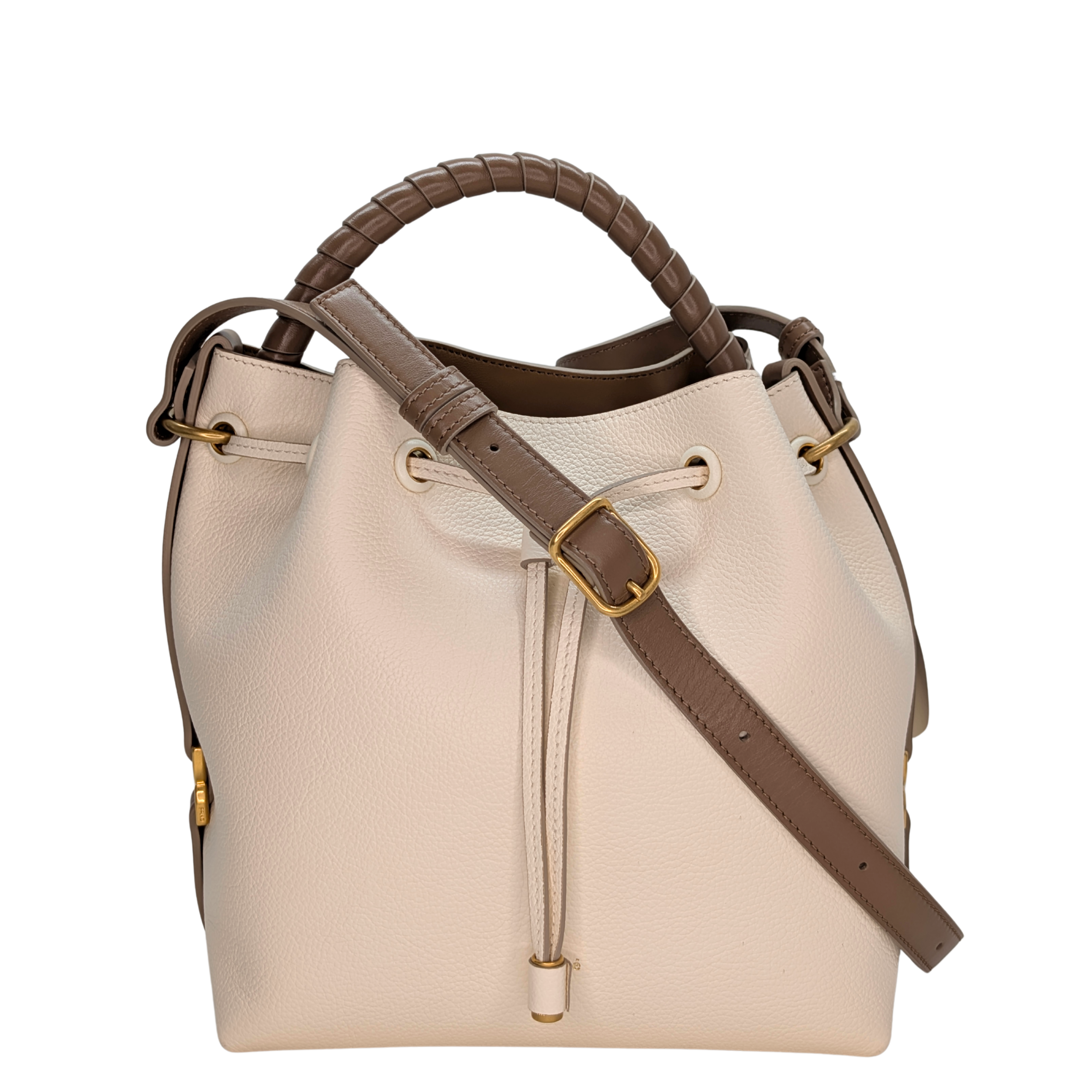 Grained Calfskin Marcie Bucket Bag Misty Ivory White