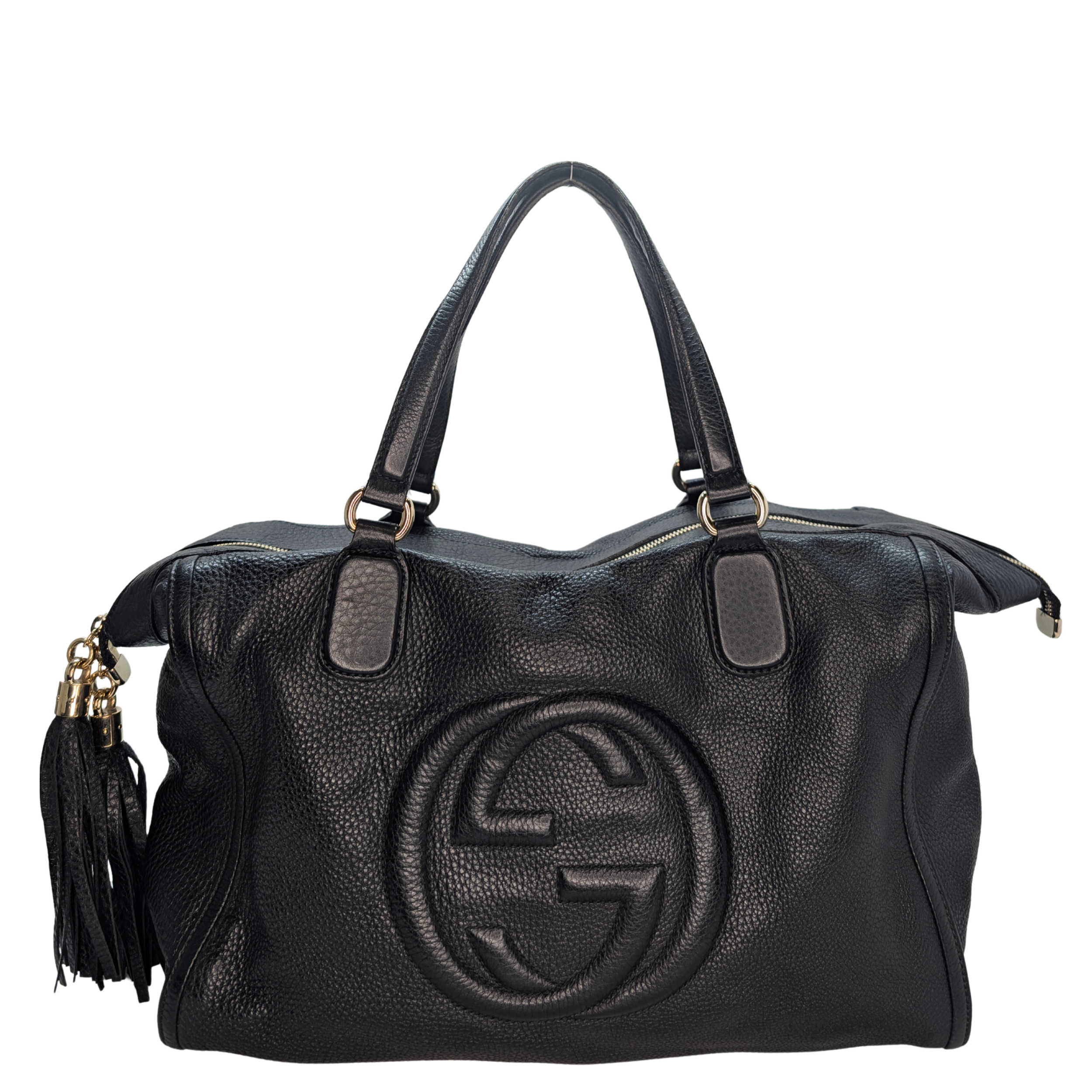 Gucci Soho Pebbled Leather GG Tassel Bag Black