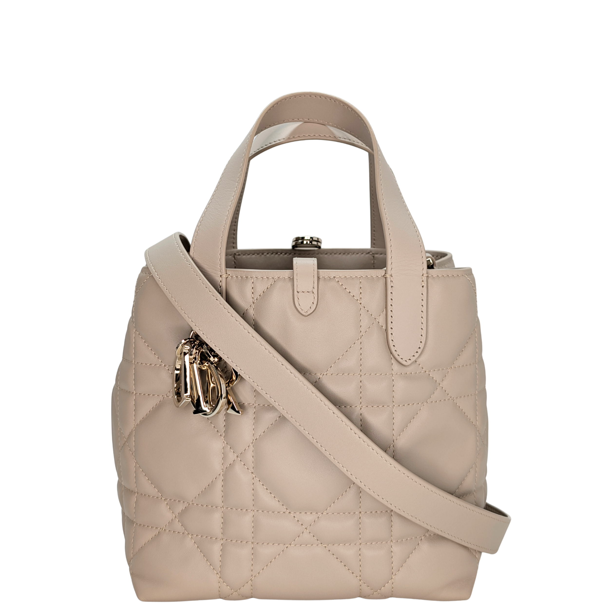 Dior Small Toujours Tote Bag Macrocannage Calfskin Powder Beige