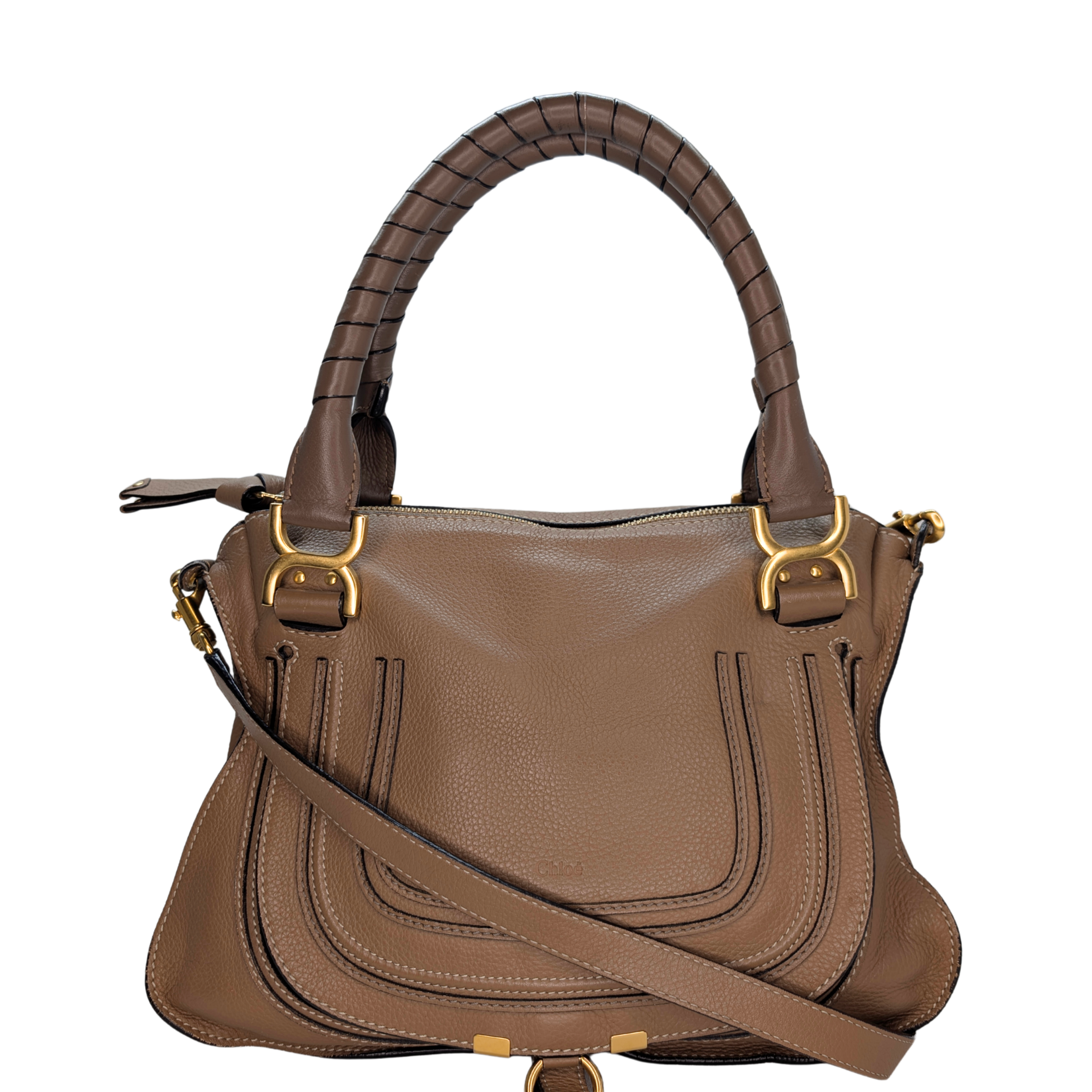 Chloe Marcie Medium Satchel Crossbody Bag Brown