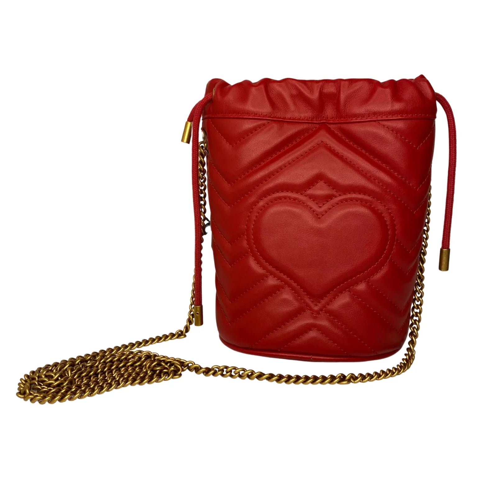 Gucci Calfskin Matelassé Mini GG Marmont Bucket Bag – Hibiscus Red - Lost Designer