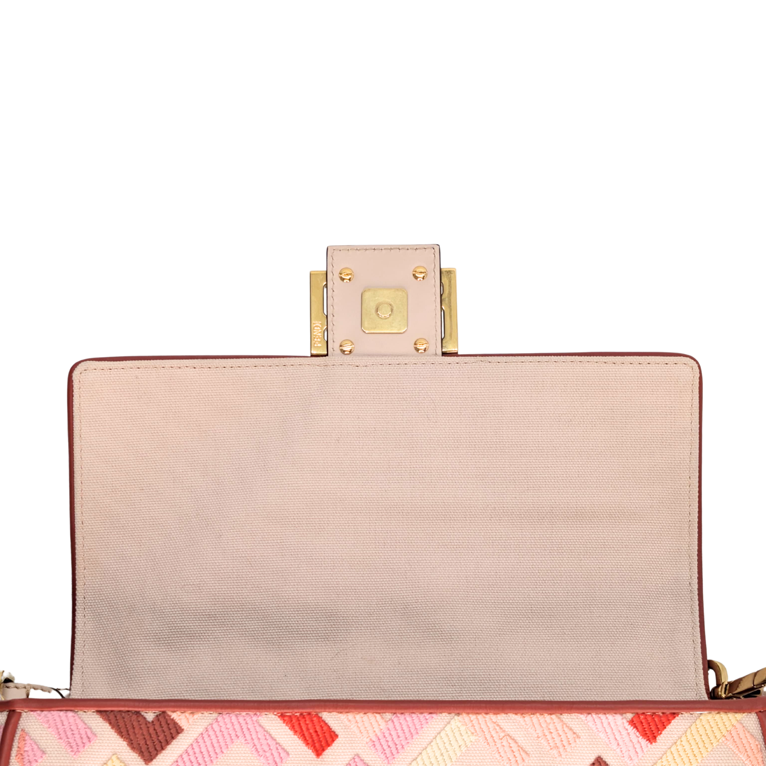 Fendi Baguette Canvas Vitello Medium FF Embroidered Rosa Quarzo Bag Multicolour
