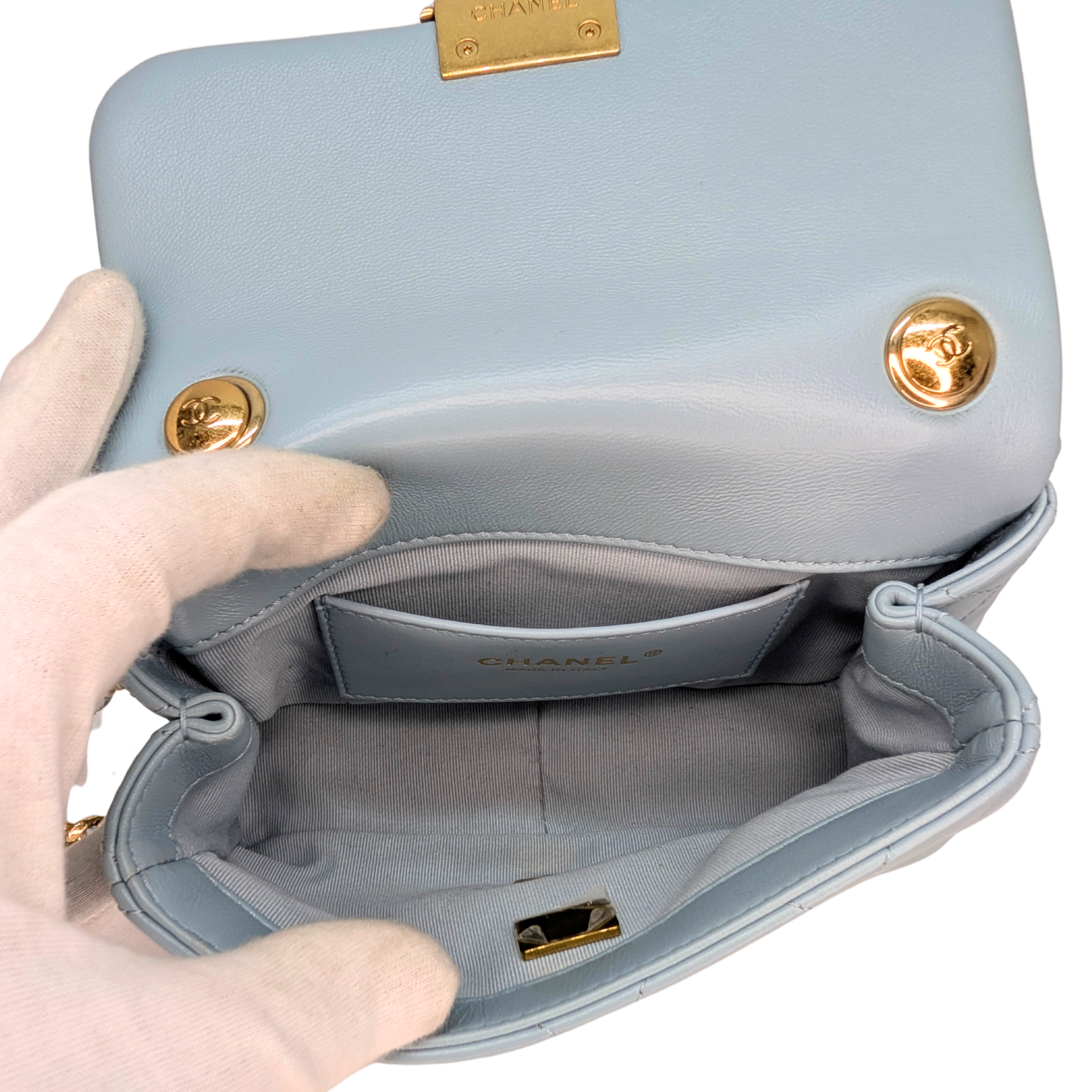 Chanel Quilted Lambskin Leather Mini Flap Bag Powder Blue