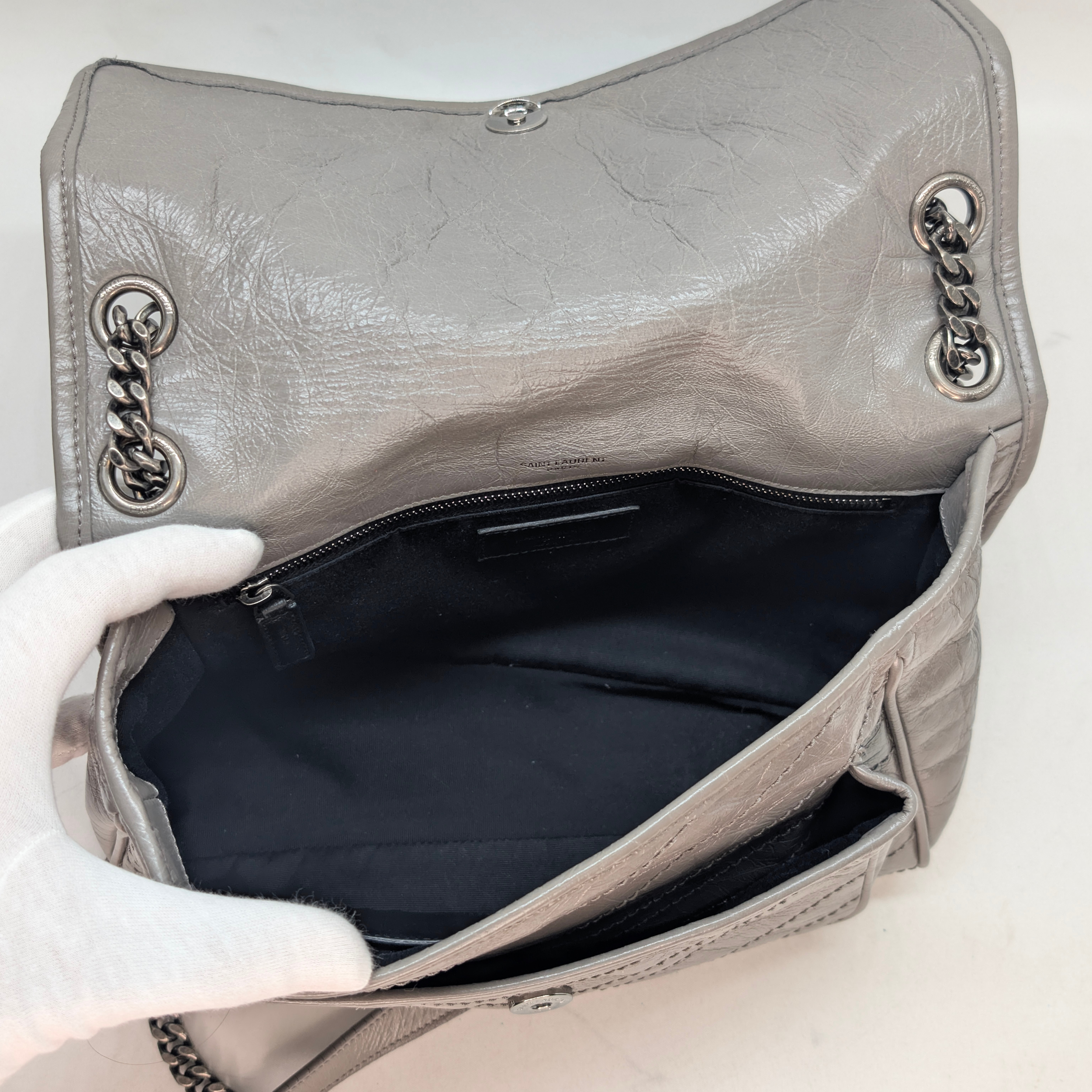 Saint Laurent Crinkled Calfskin Matelasse Monogram Medium Niki Bag