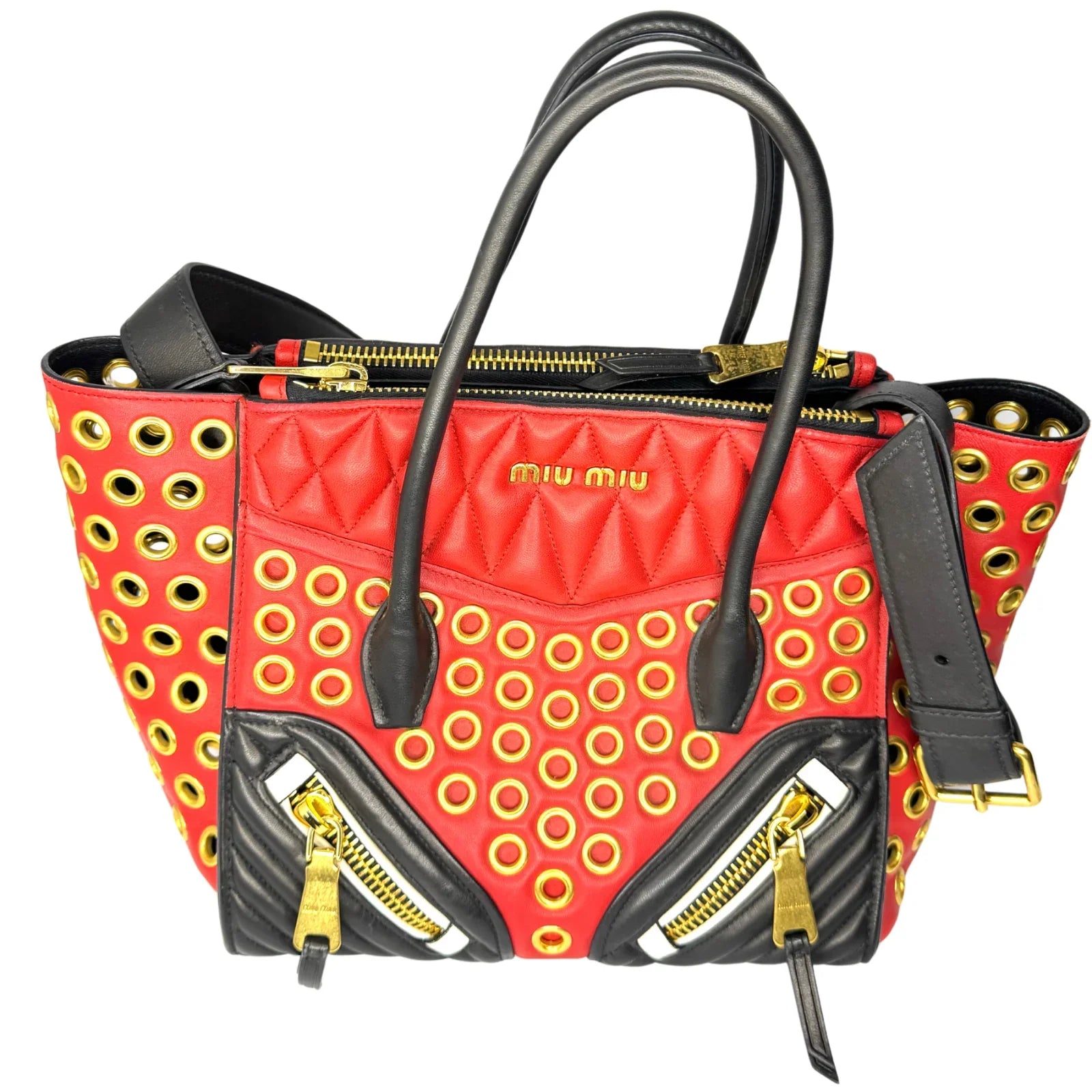 Miu Miu Nappa Biker Bicolor Quilted Leather Bag ā Red & Black - Lost Designer