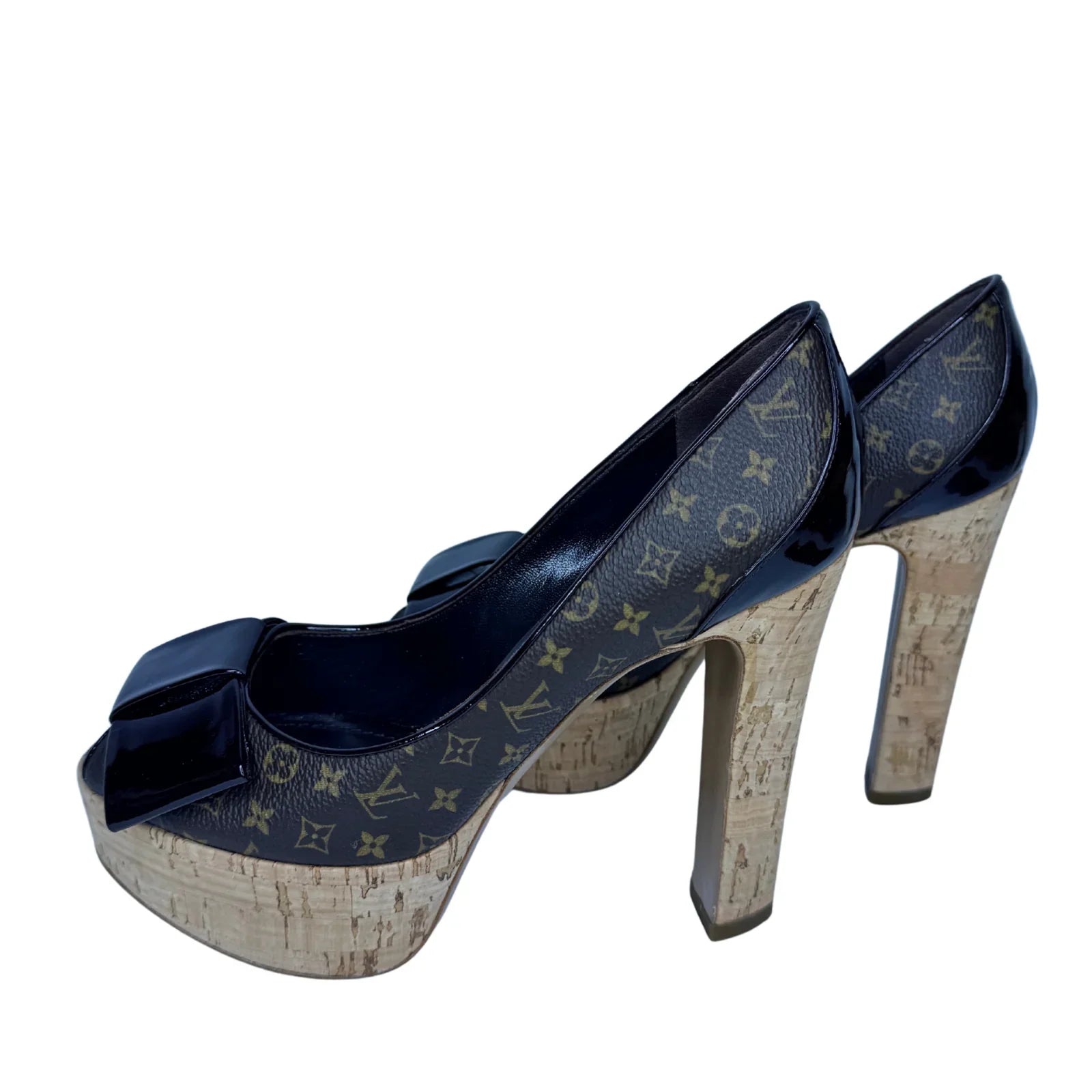 Louis Vuitton Monogram Cork Rivoli Platform Heels – Size 35 - Lost Designer