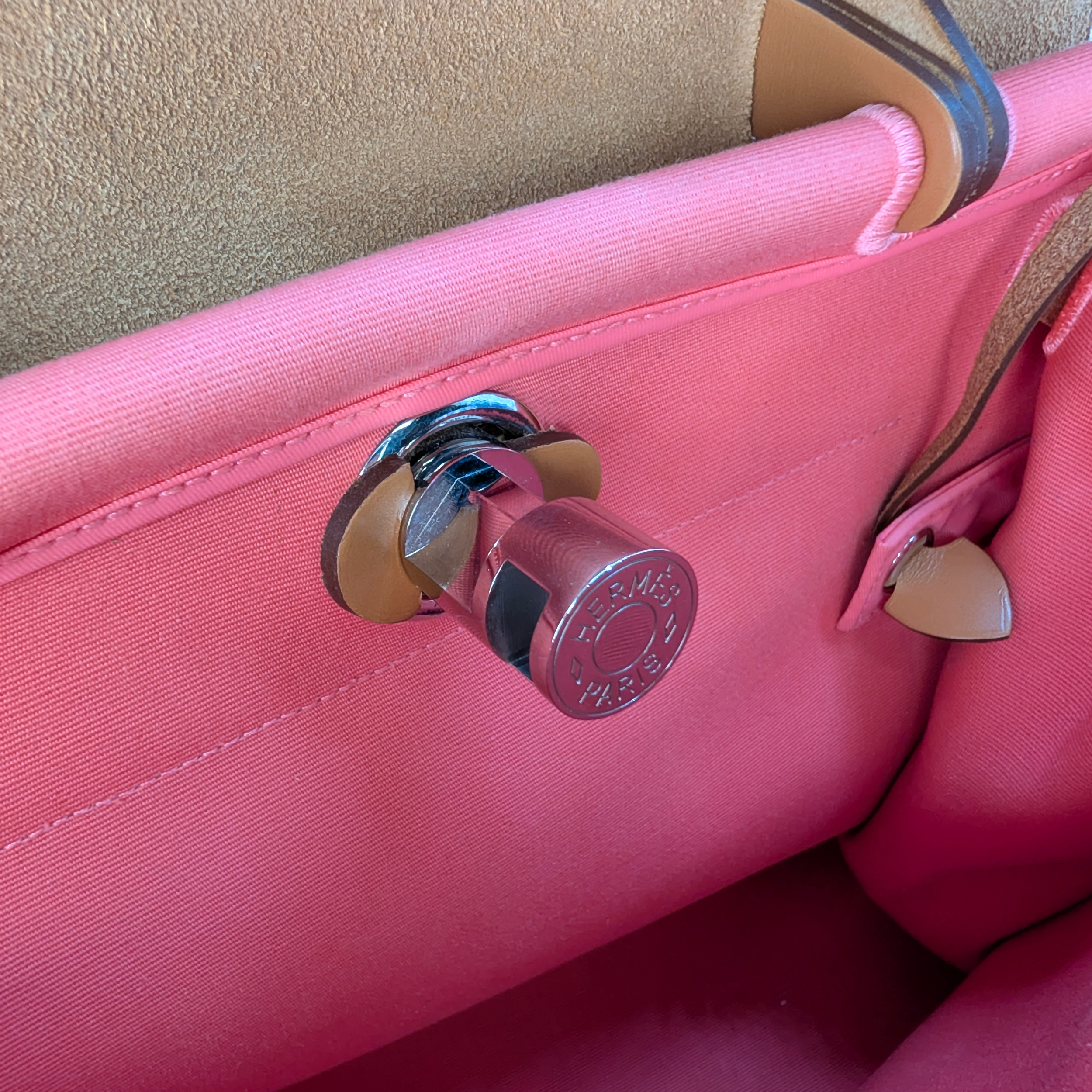 Hermes Vache Hunter Toile Herbag Zip 31 PM Rose Lipstick T Stamp
