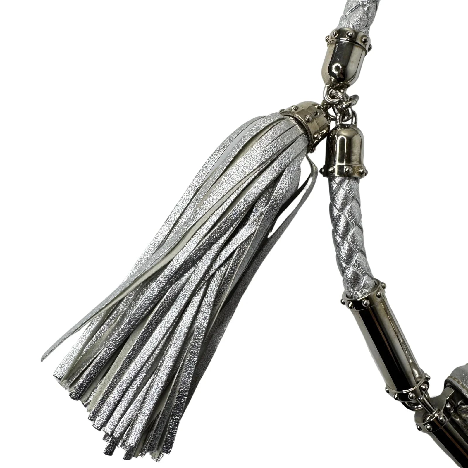 Gucci Guccissima Small Britt Tassel Shoulder Bag – Silver - Lost Designer