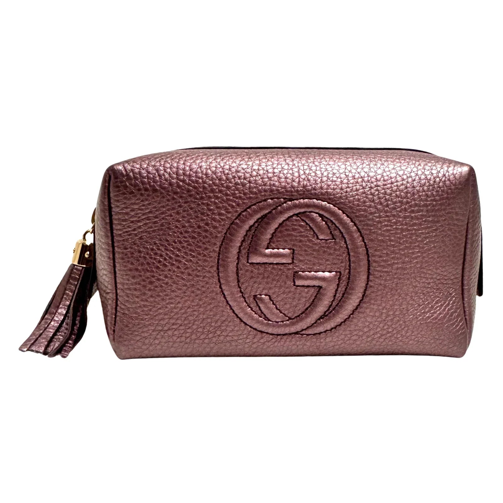 Gucci Soho Cosmetic Pouch in Rose Gold Pebbled Leather - Lost Designer
