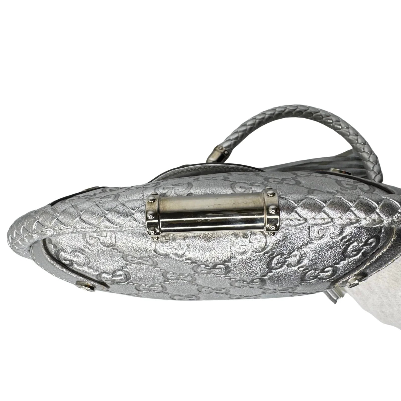 Gucci Guccissima Small Britt Tassel Shoulder Bag – Silver - Lost Designer