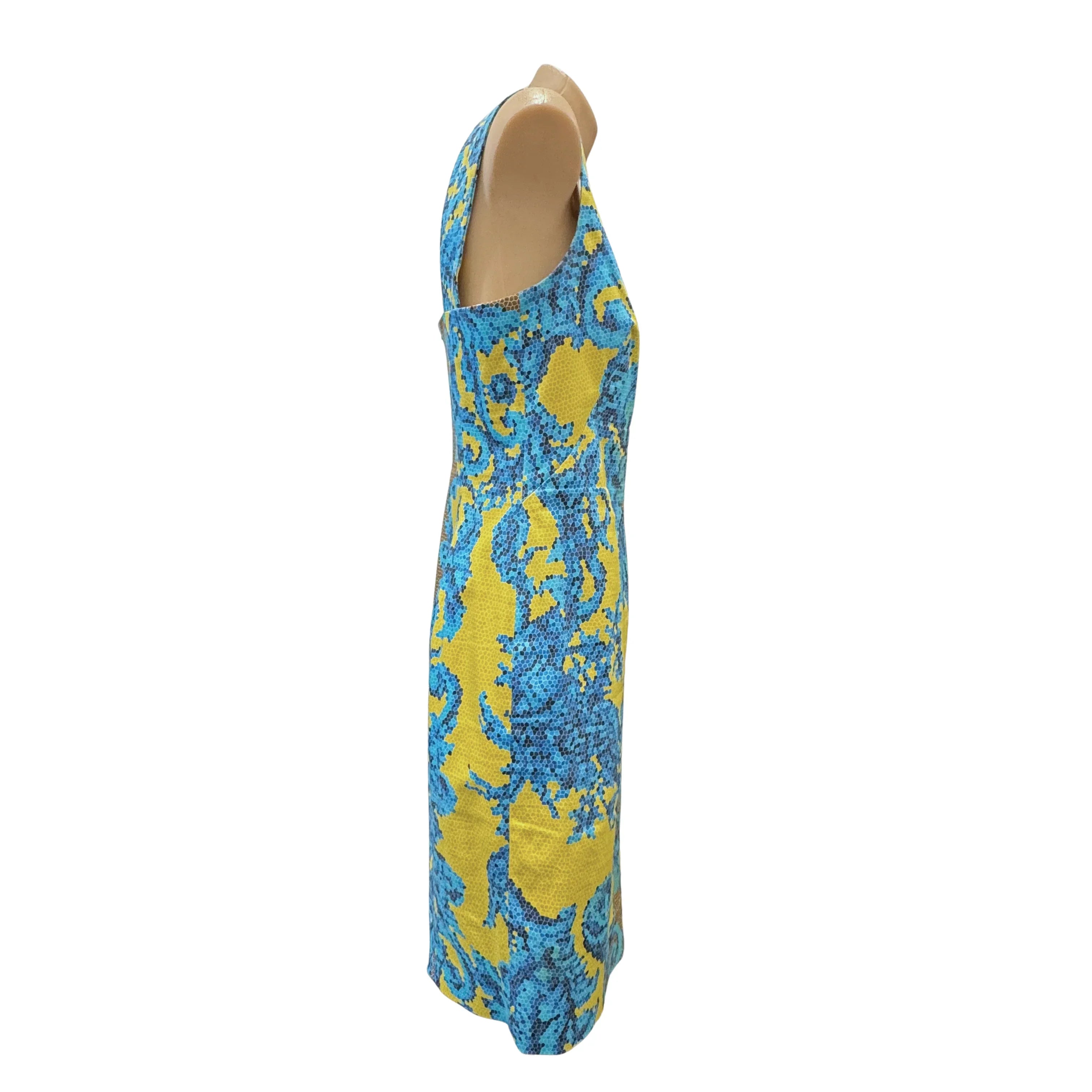 Versace Yellow x Blue Baroque Print Sleeveless Sheath Dress Size 42 - Lost Designer