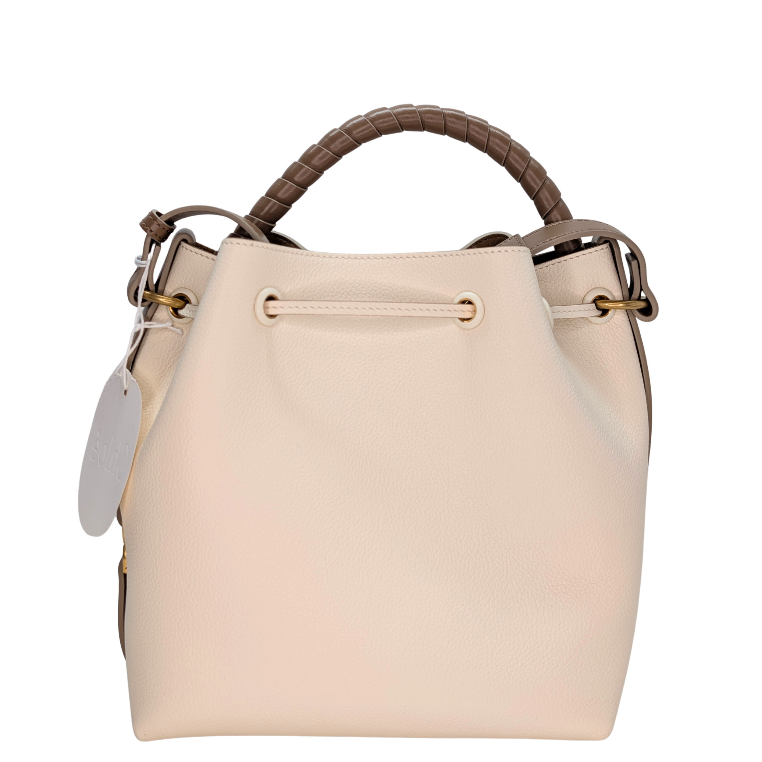Grained Calfskin Marcie Bucket Bag Misty Ivory White