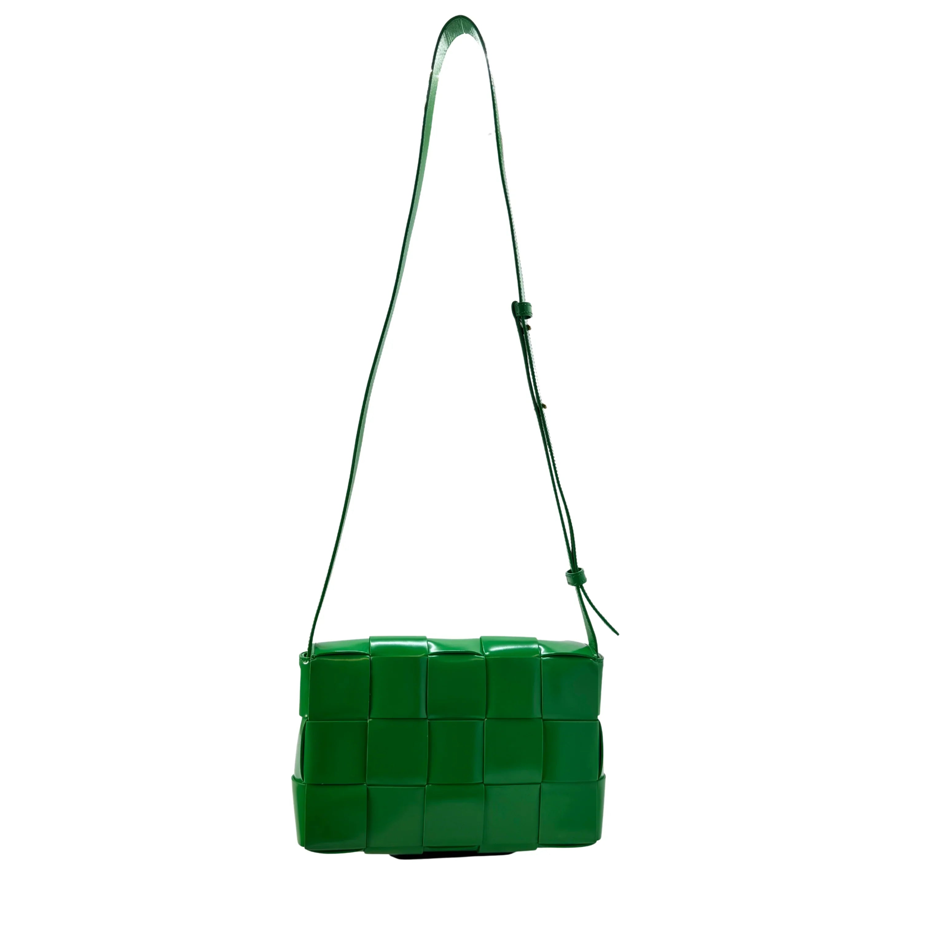 Bottega Veneta Patent Maxi Intrecciato Cassette Crossbody Bag Parakeet - Lost Designer