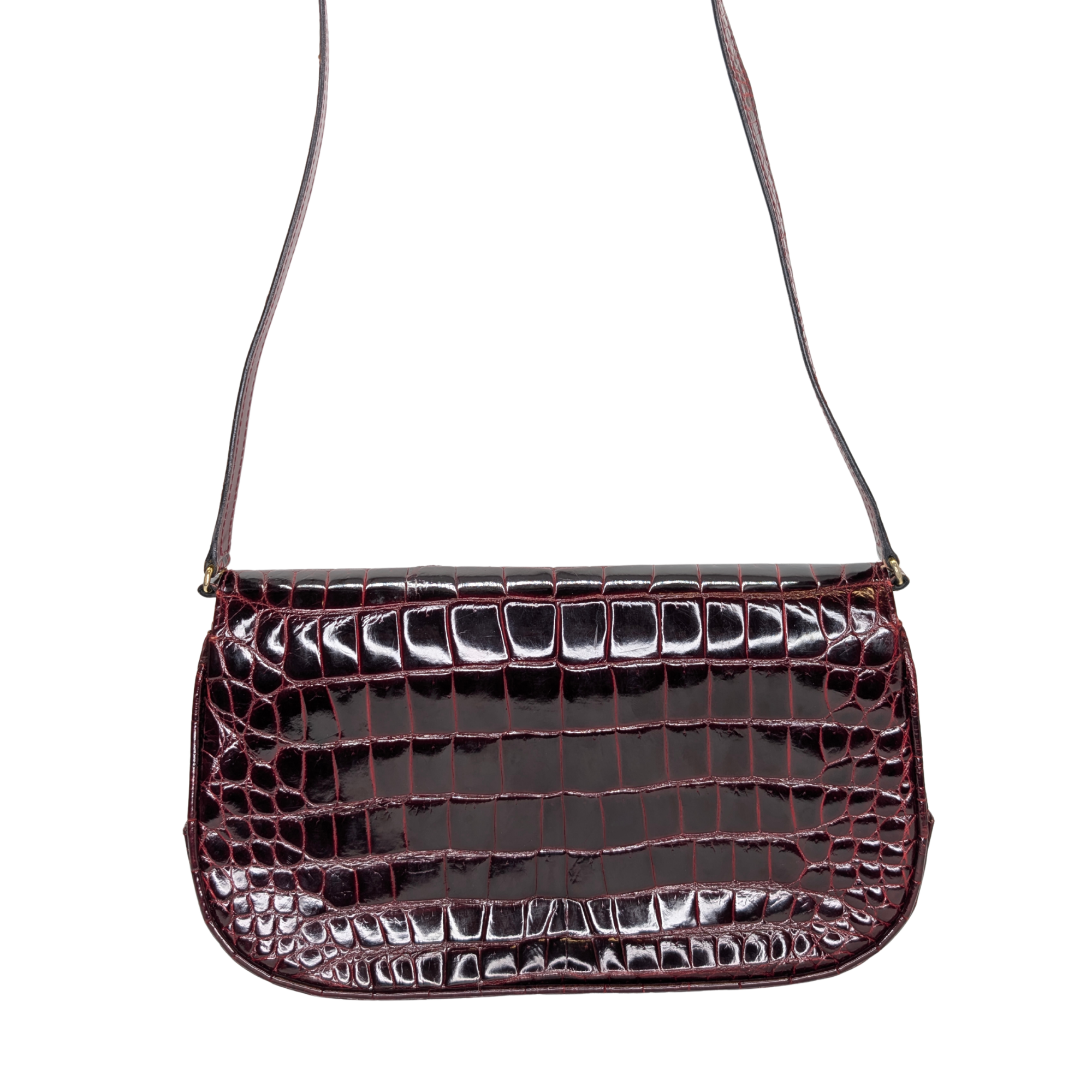 Gucci Vintage Crocodile Shoulder Bag Burgundy