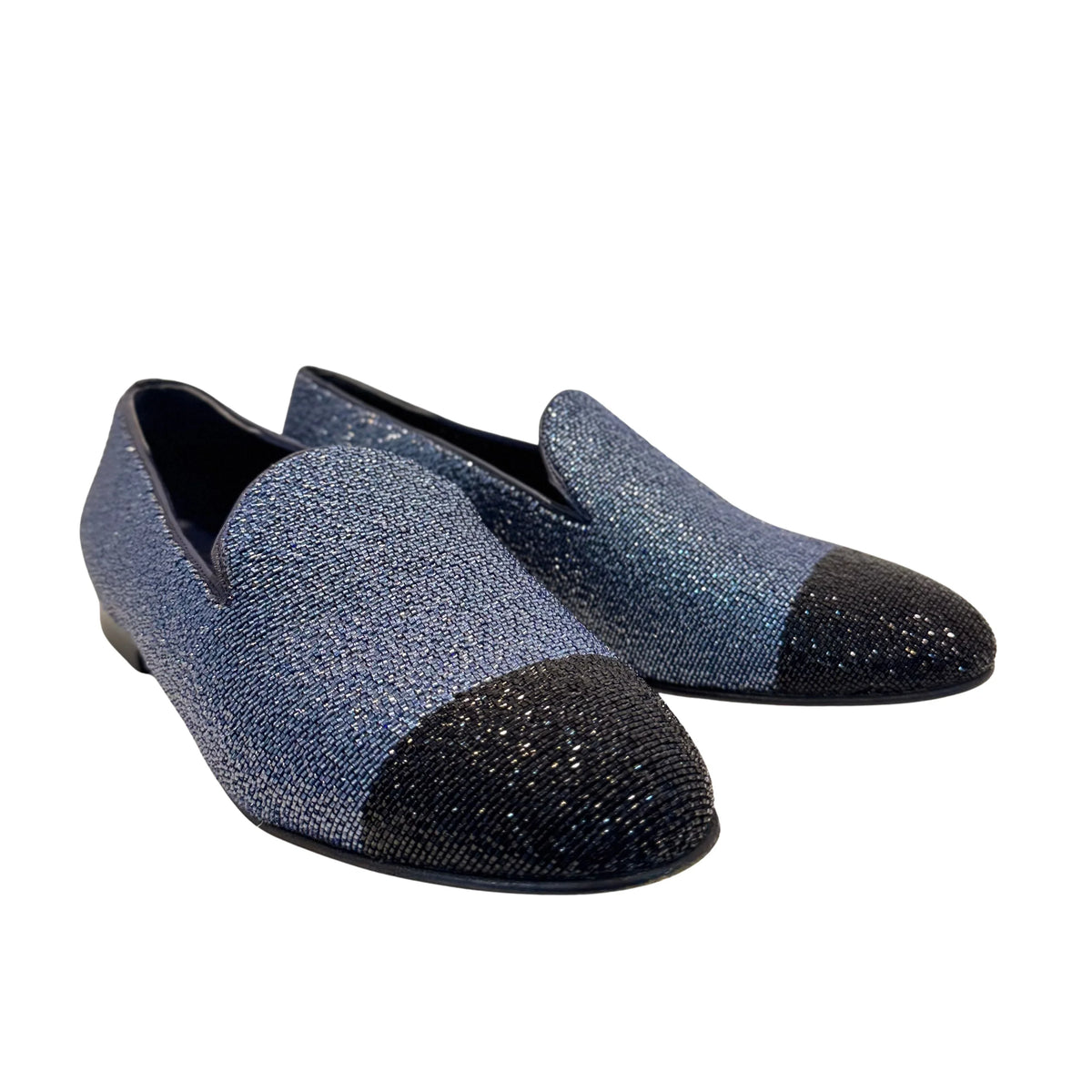 Chanel Glitter Loafers Lurex Fabric 38 Blue/Black - Lost Designer
