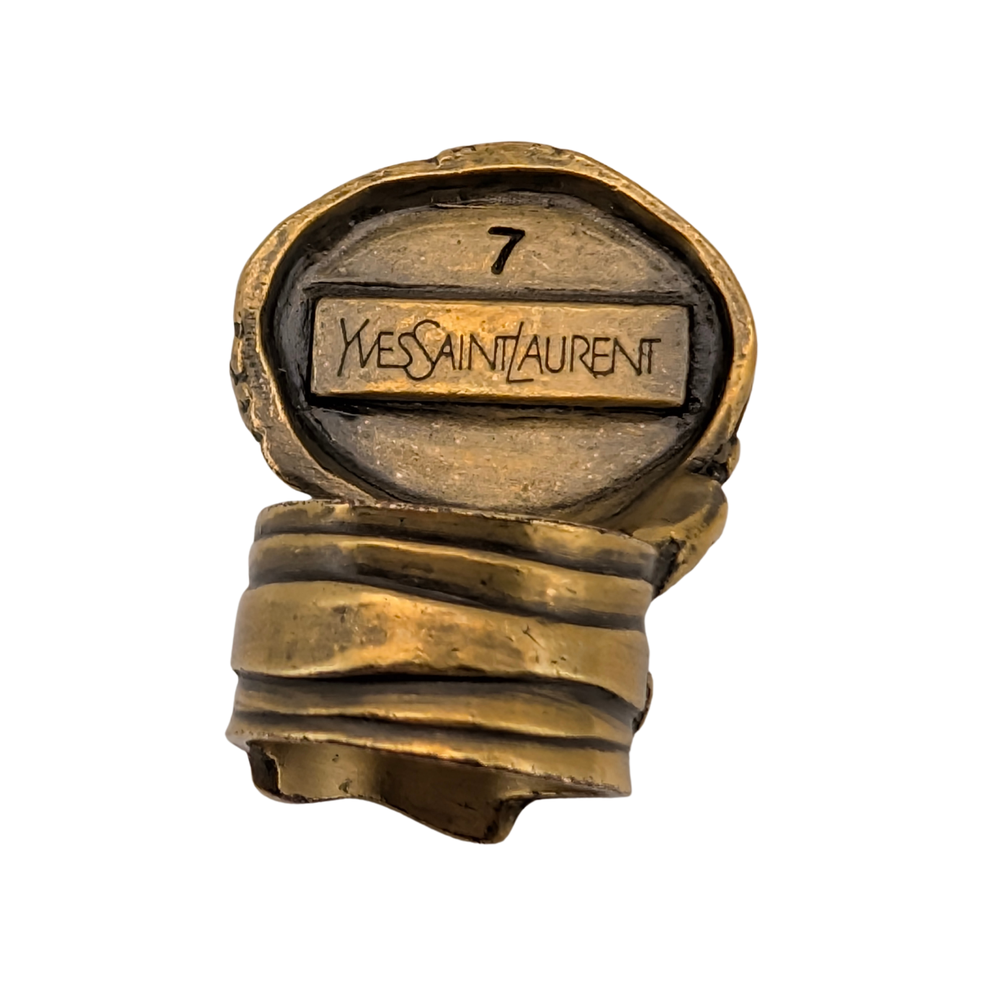 Saint Laurent Arty Cabochon Gold Tone Ring Size 54/N½