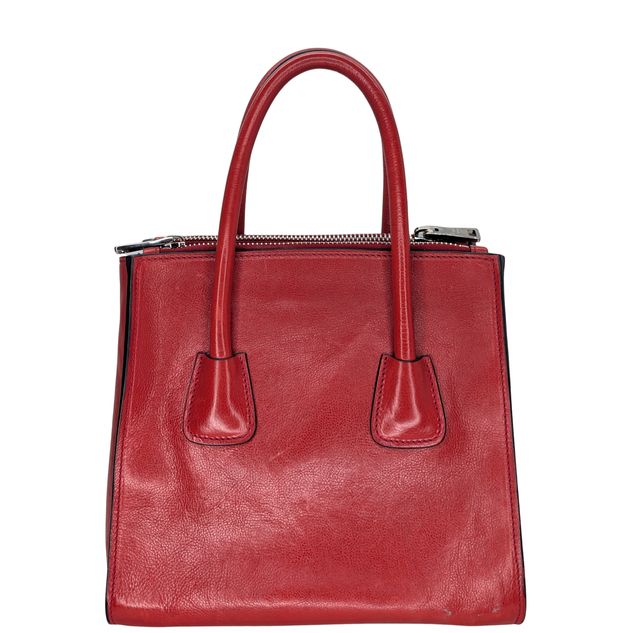 Prada Glace Calf Leather Twin Pocket Double Handle Tote Red