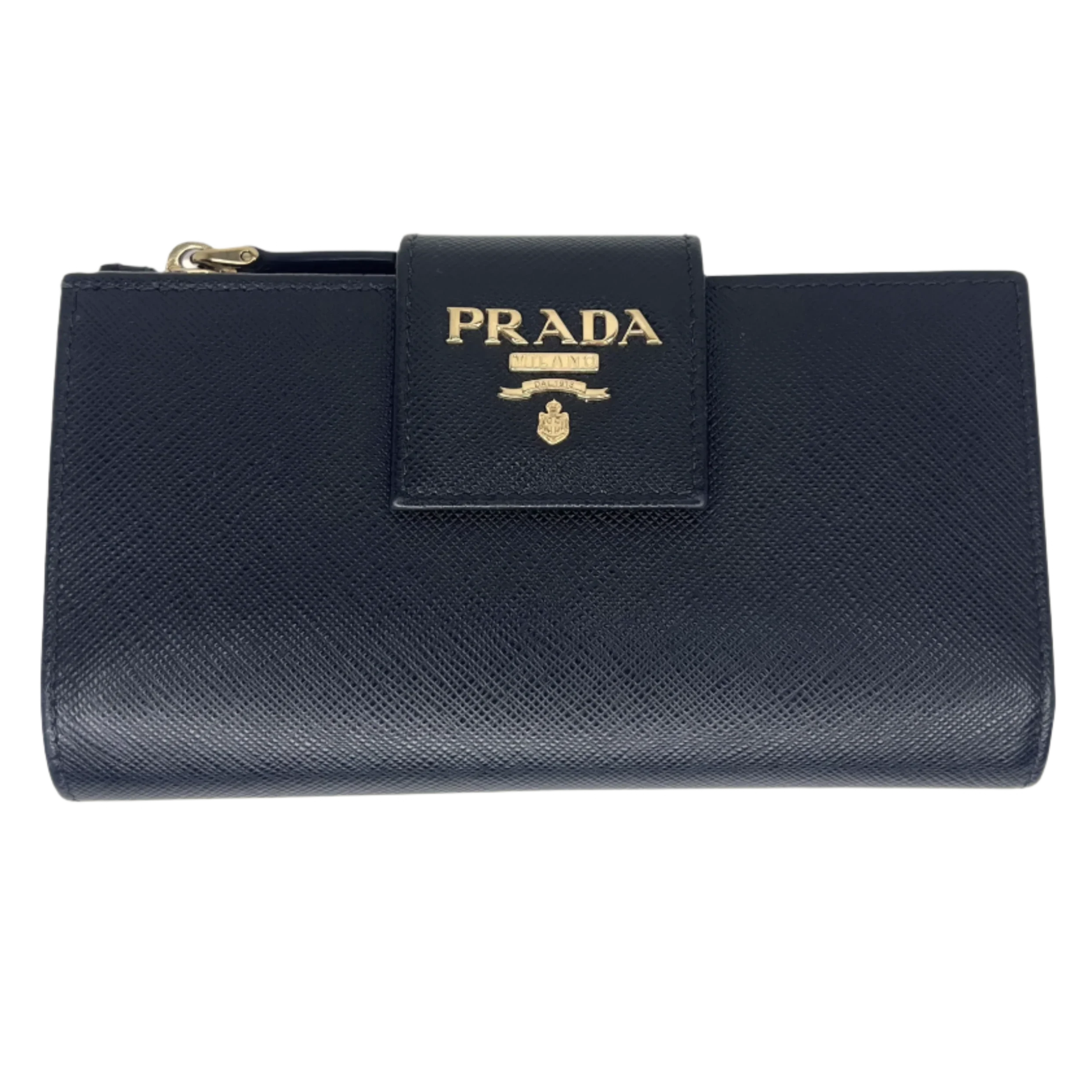Prada Saffiano Metal Leather Continental Wallet Black - Lost Designer