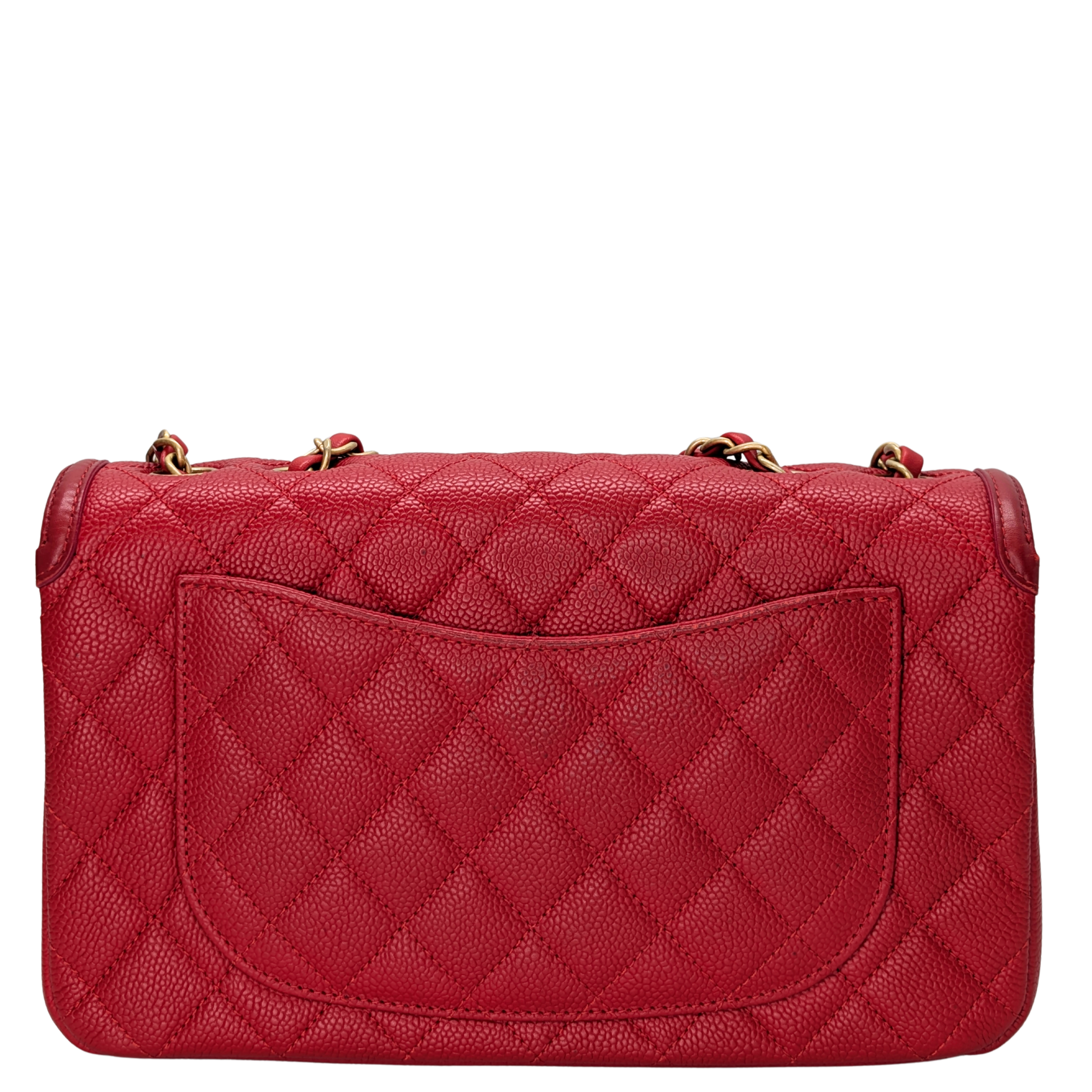 Chanel Medium CC Quilted Caviar Filigree Flap Bag Red
