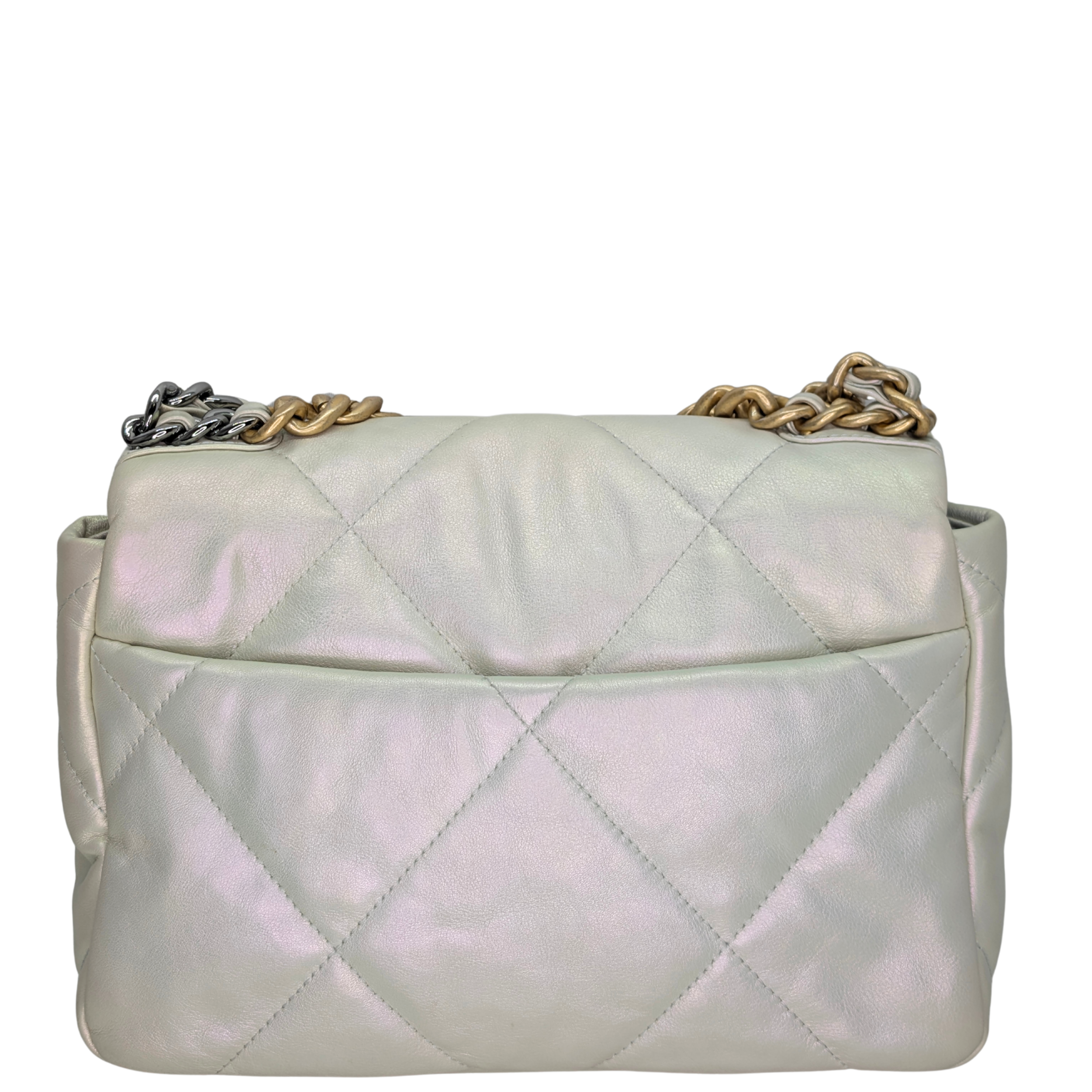 Chanel 19 Medium Calfskin Flap Iridescent White