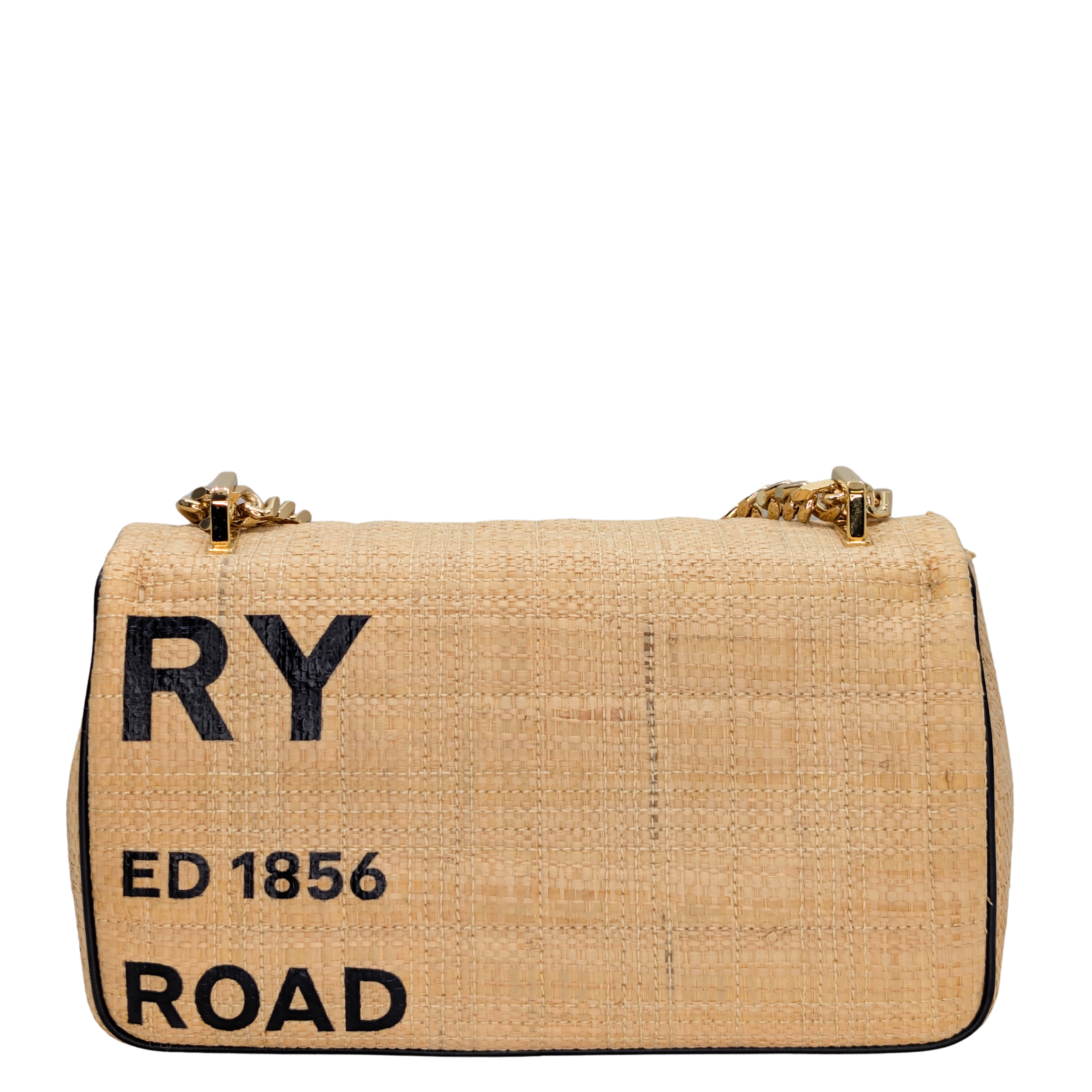 Burberry Small Horseferry Print Quilted Raffia Lola Bag