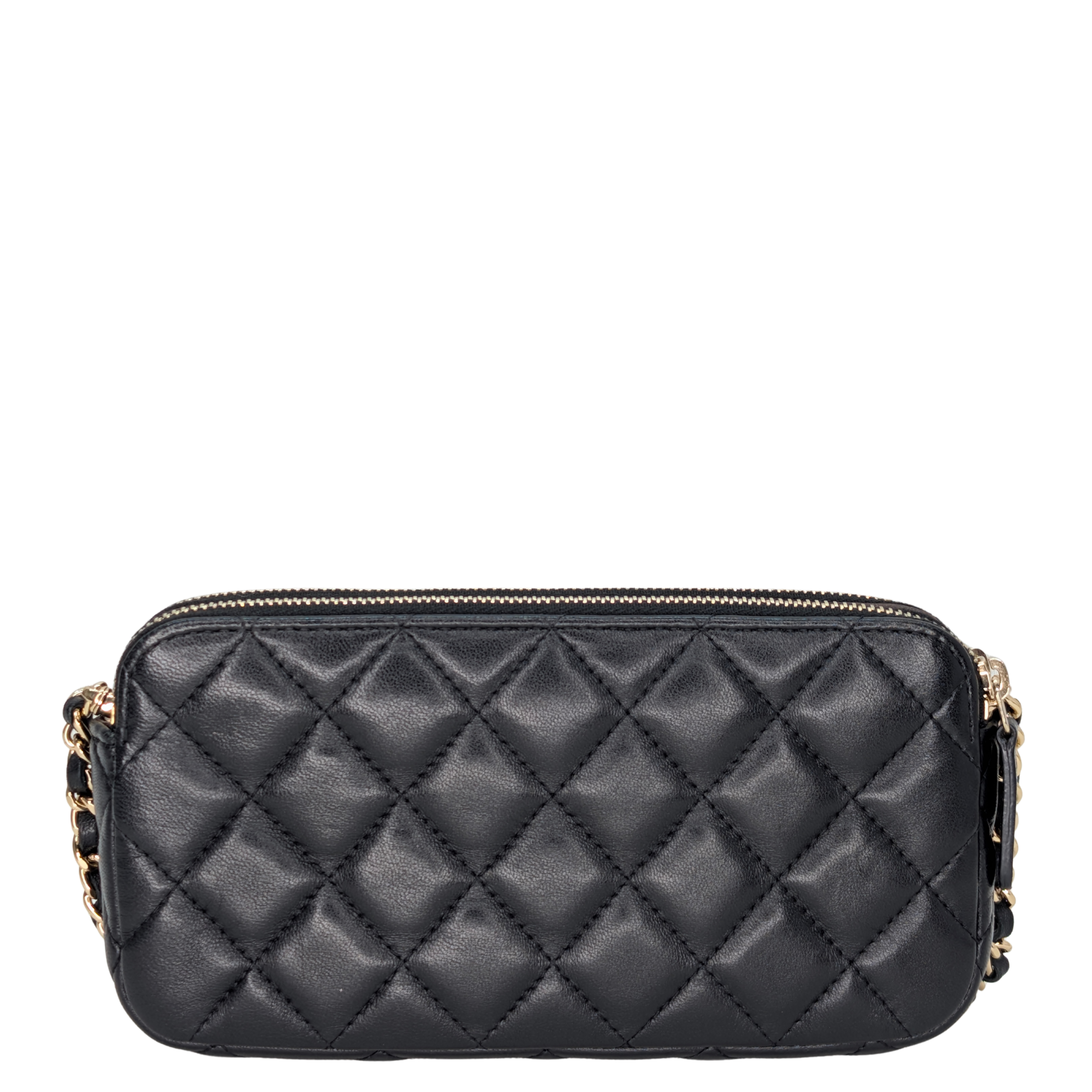 Chanel CC Double Zip Wallet on Chain Lambskin Black