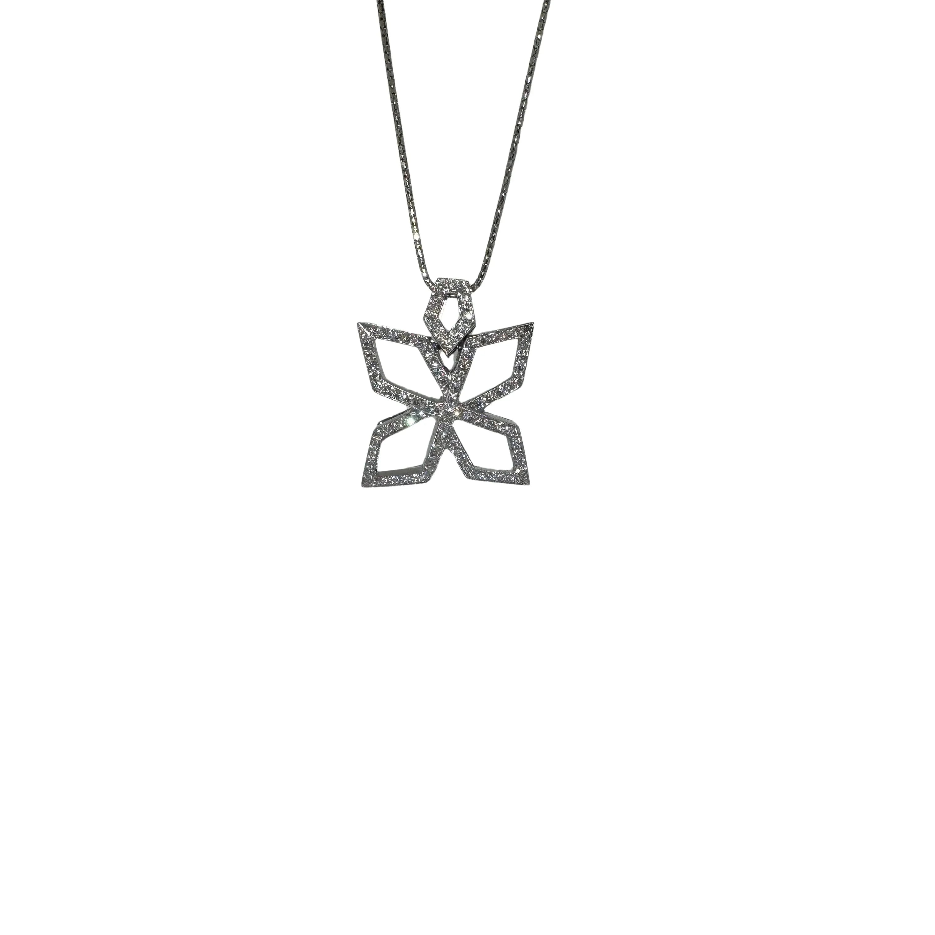 Anton Jewellery 18K White Gold Geometric Flower Diamond Pendant Necklace 1.00ct - Lost Designer