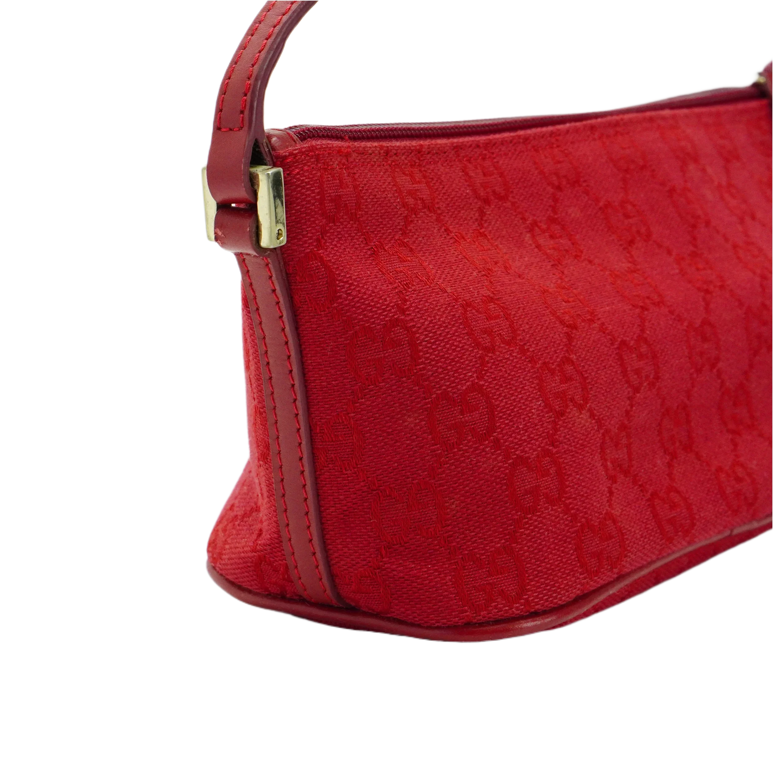 Gucci Cherry Red GG Monogram Boat Pochette Bag - Lost Designer