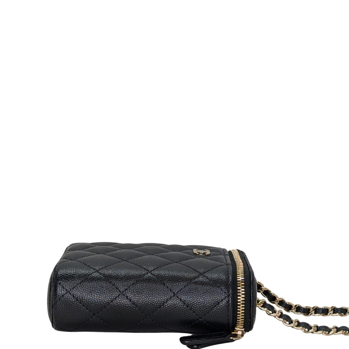 Chanel Caviar Quilted Small Vertical Coco Beauty Vanity Case with Chain Black
