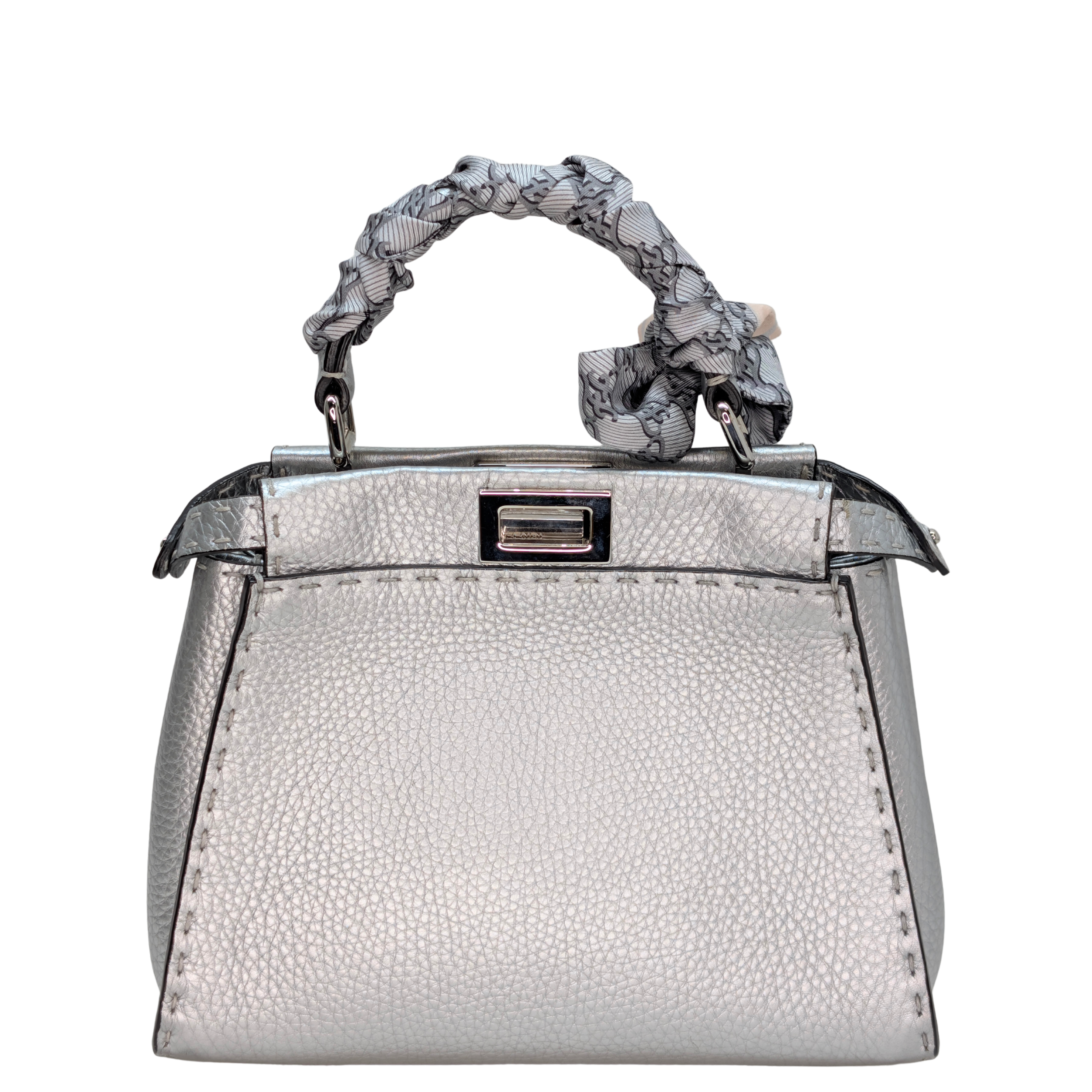 Fendi Peekaboo ISeeU Petite Mini Selleria Bag Silver Metallic