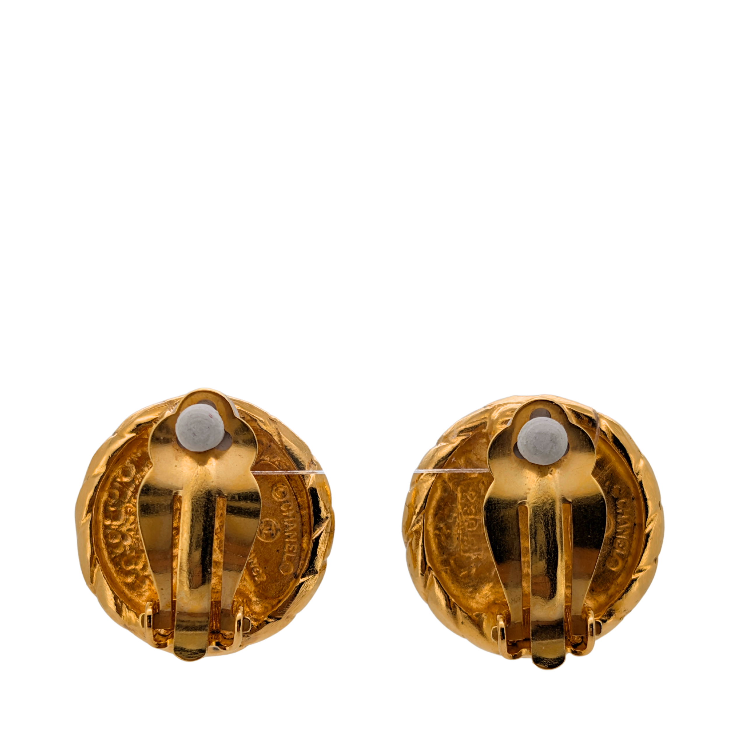 Chanel Vintage CC Gold Tone Round Clip-On Earrings